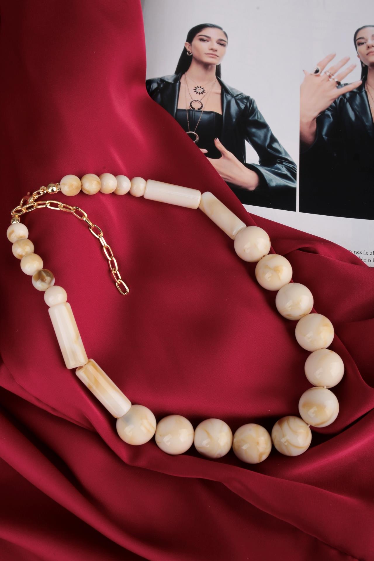 Mermer Desen Kemik Kolye KOLYE