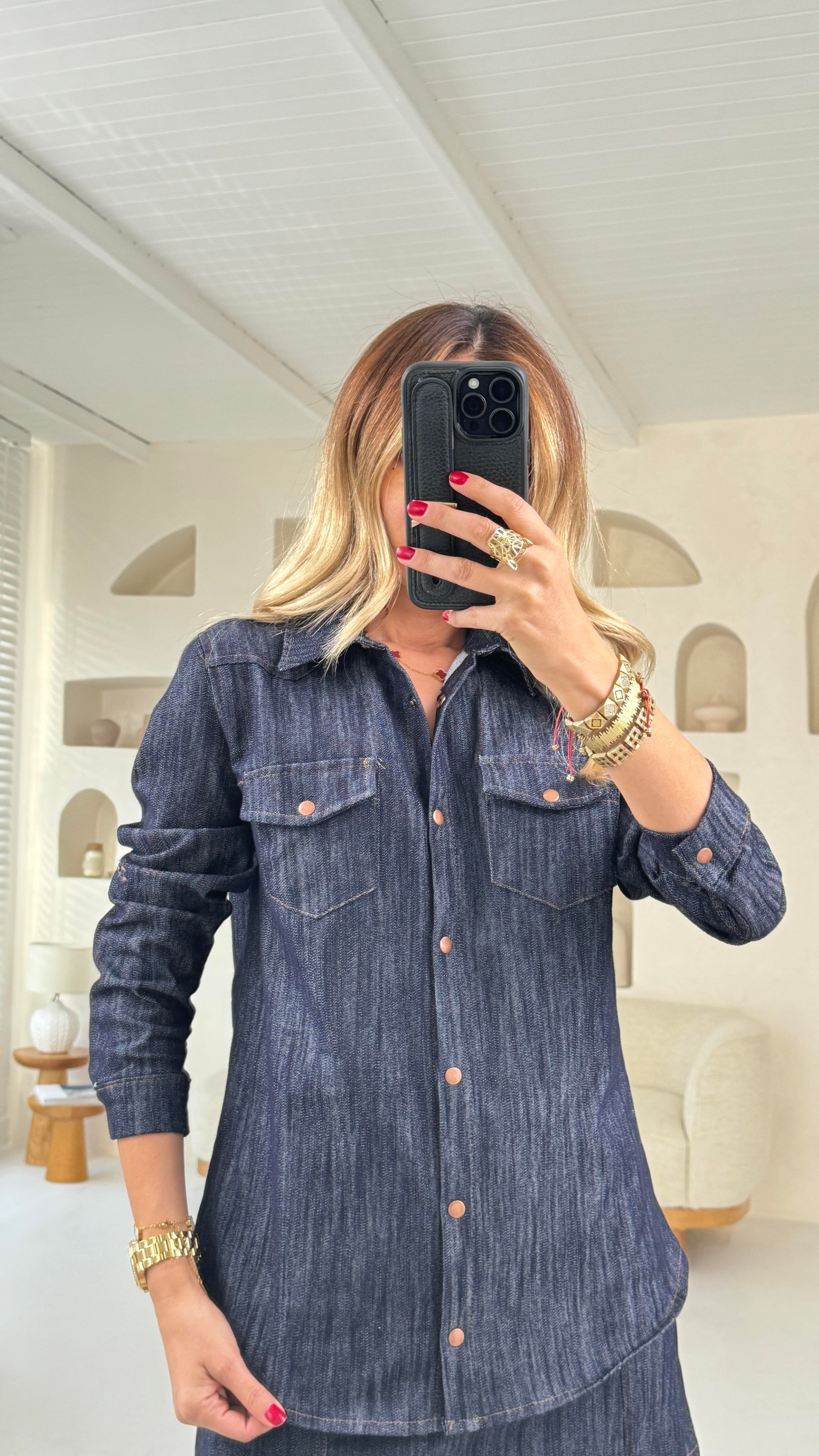 Metal Çıtçıtlı Likralı Denim Gömlek GÖMLEK