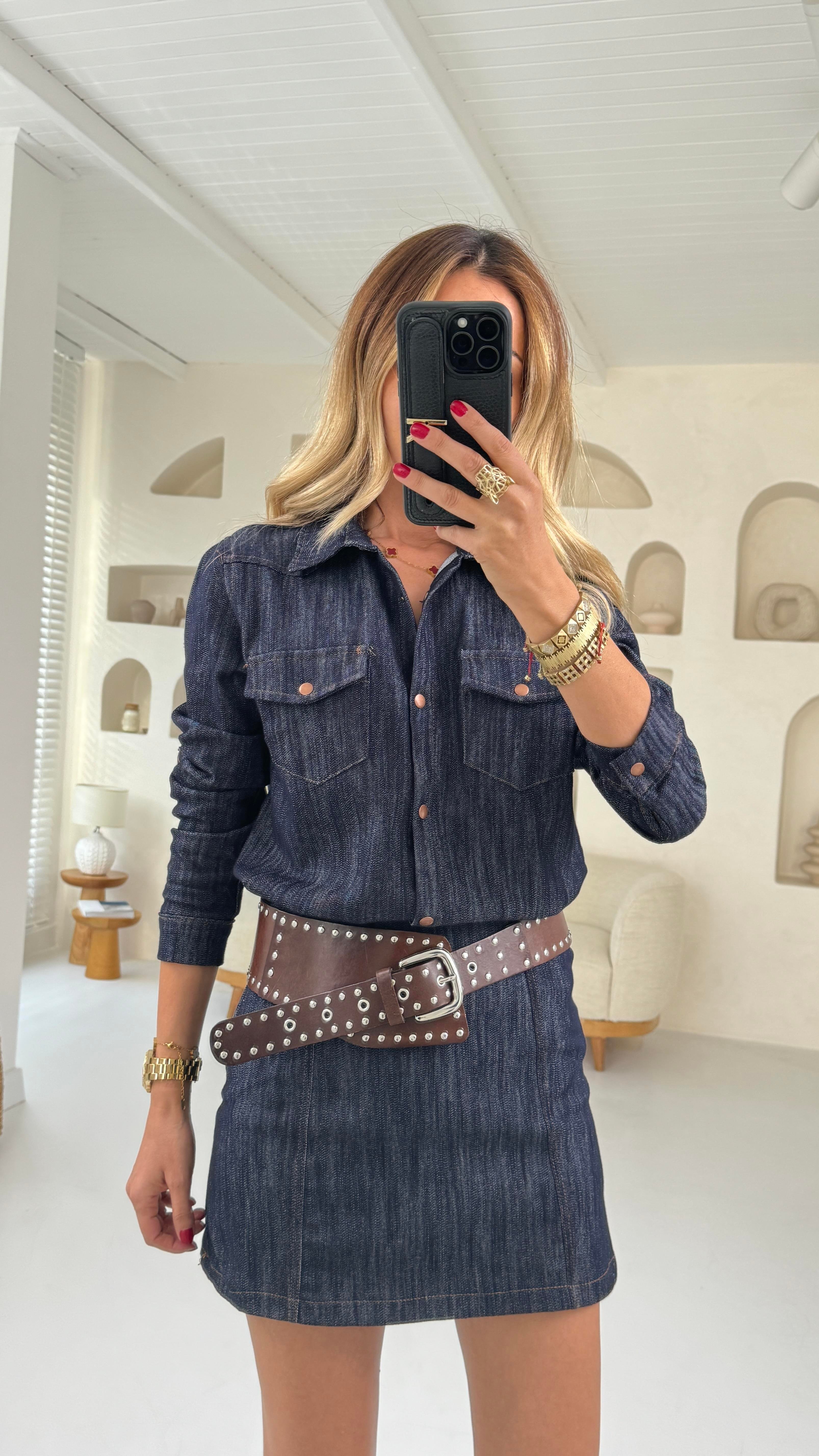 Metal Çıtçıtlı Likralı Denim Gömlek GÖMLEK