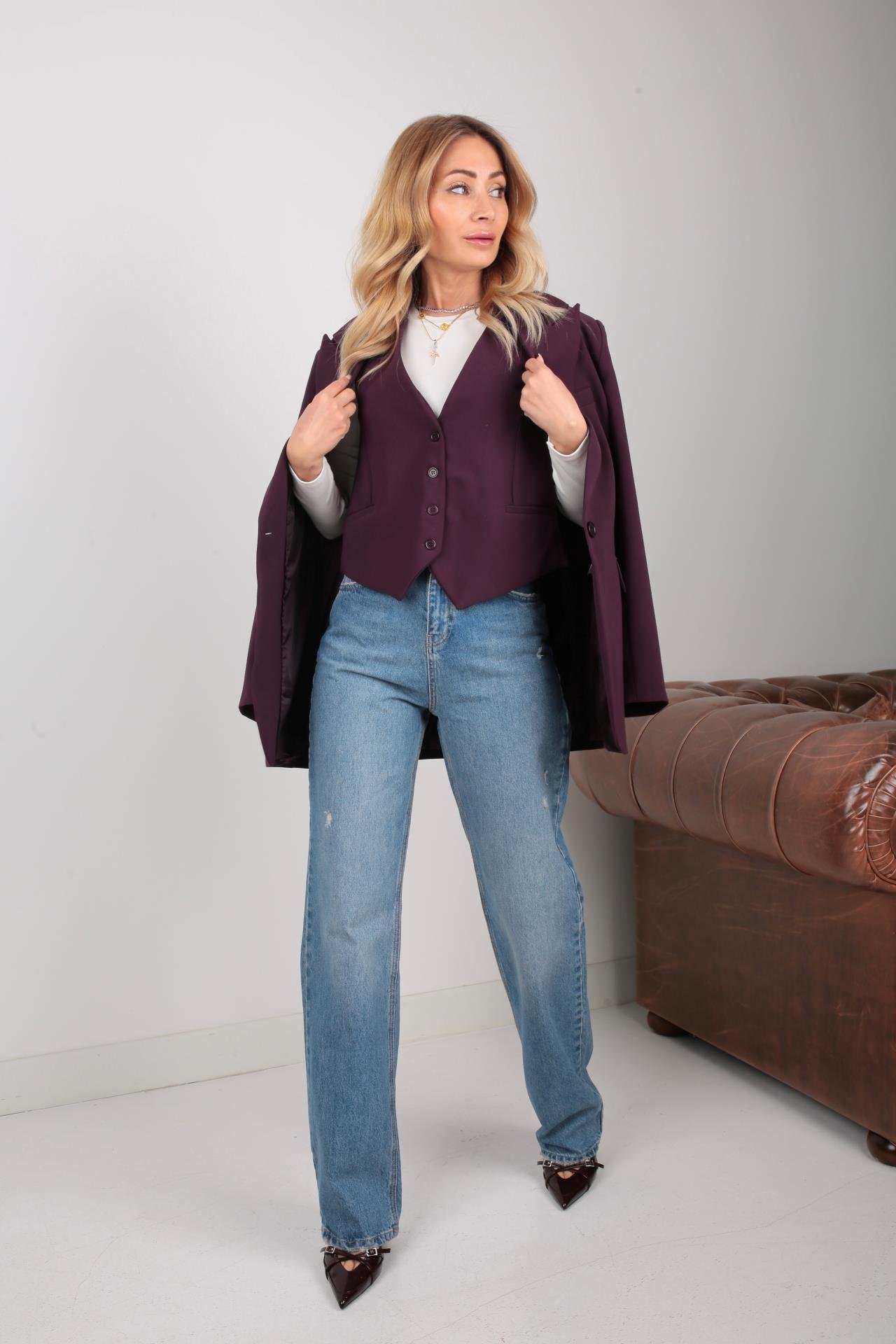 Mürdüm Kumaş Yelek YELEK