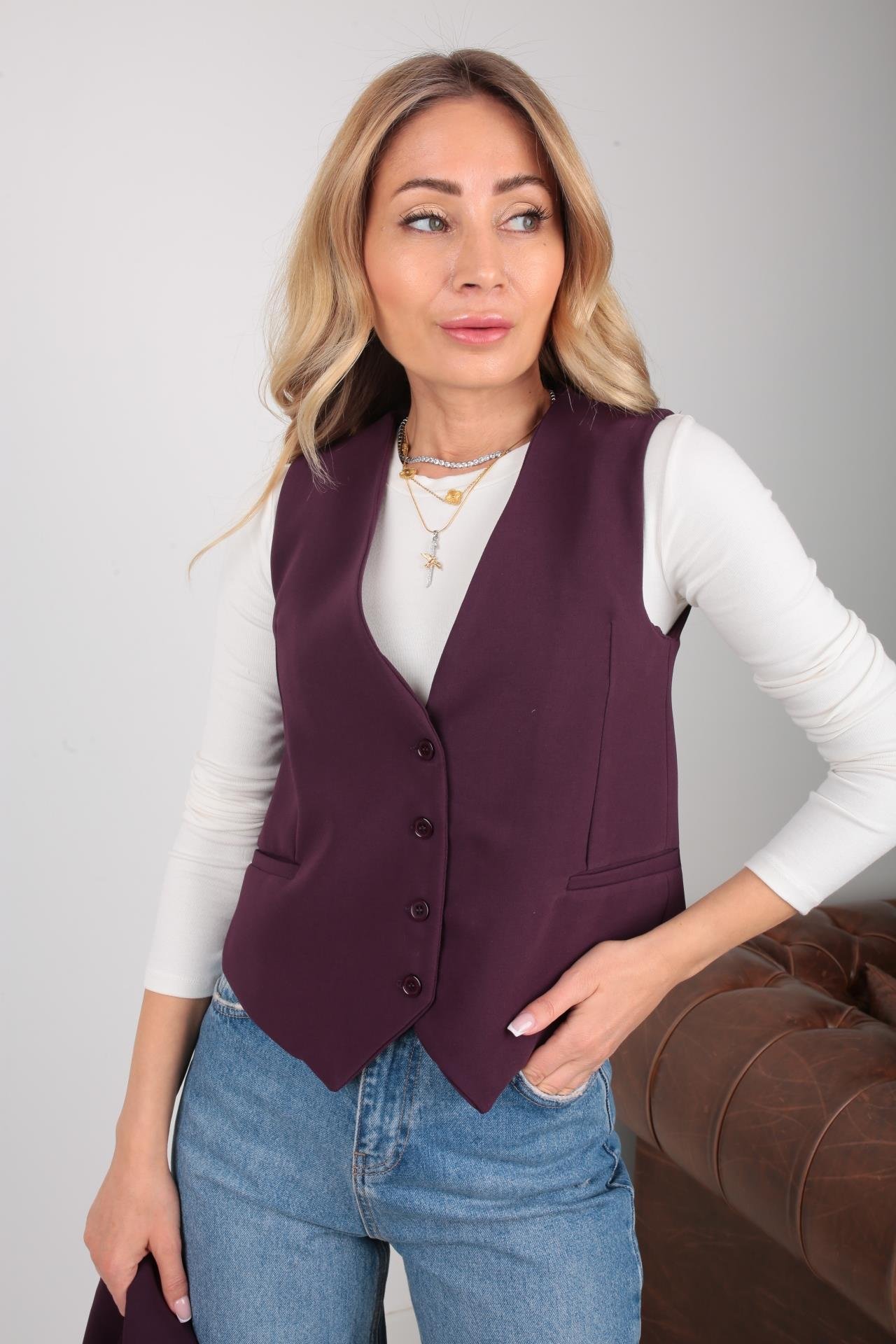 Mürdüm Kumaş Yelek YELEK