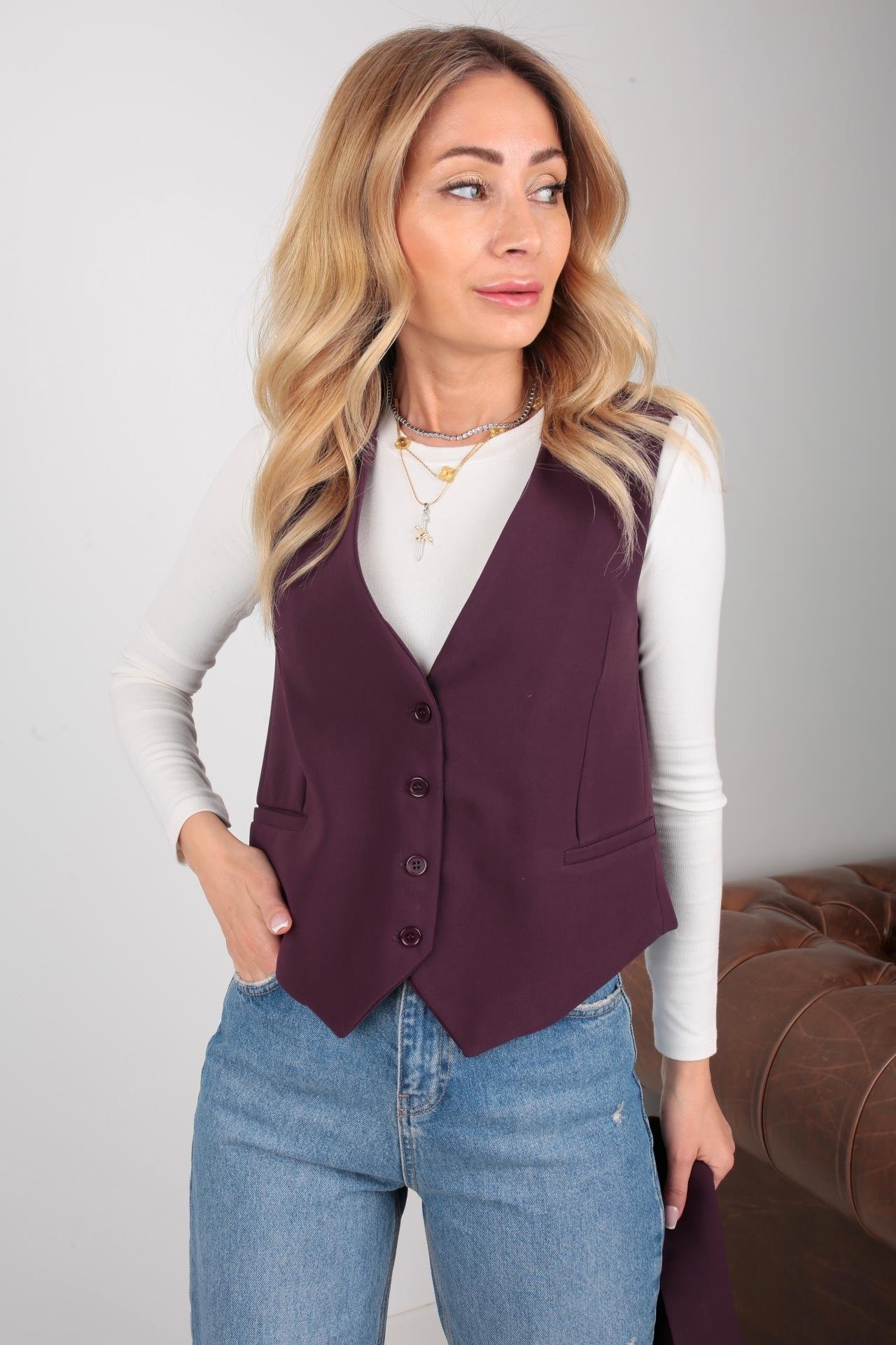 Mürdüm Kumaş Yelek YELEK