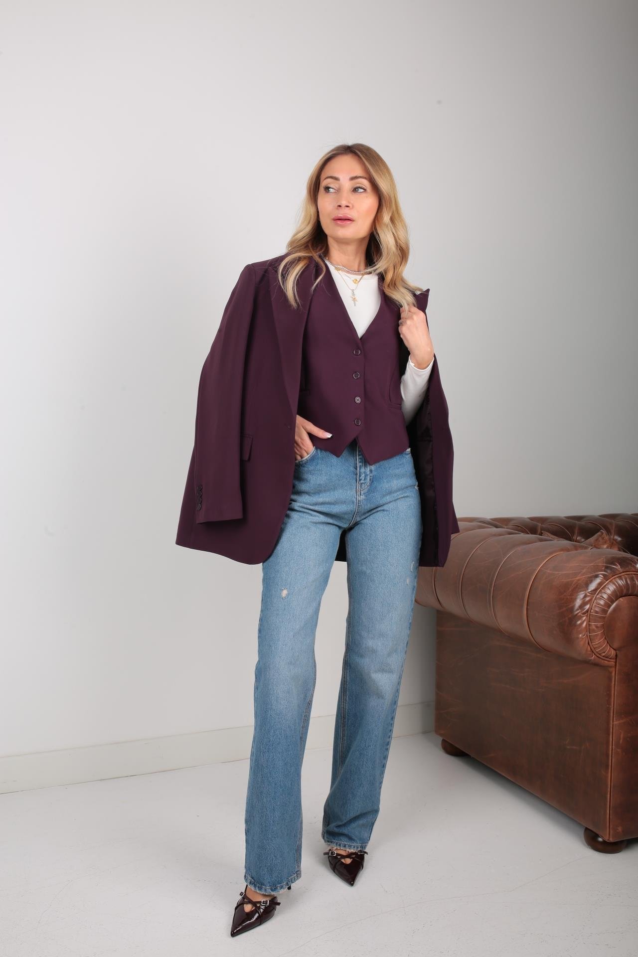 Mürdüm Kumaş Yelek YELEK