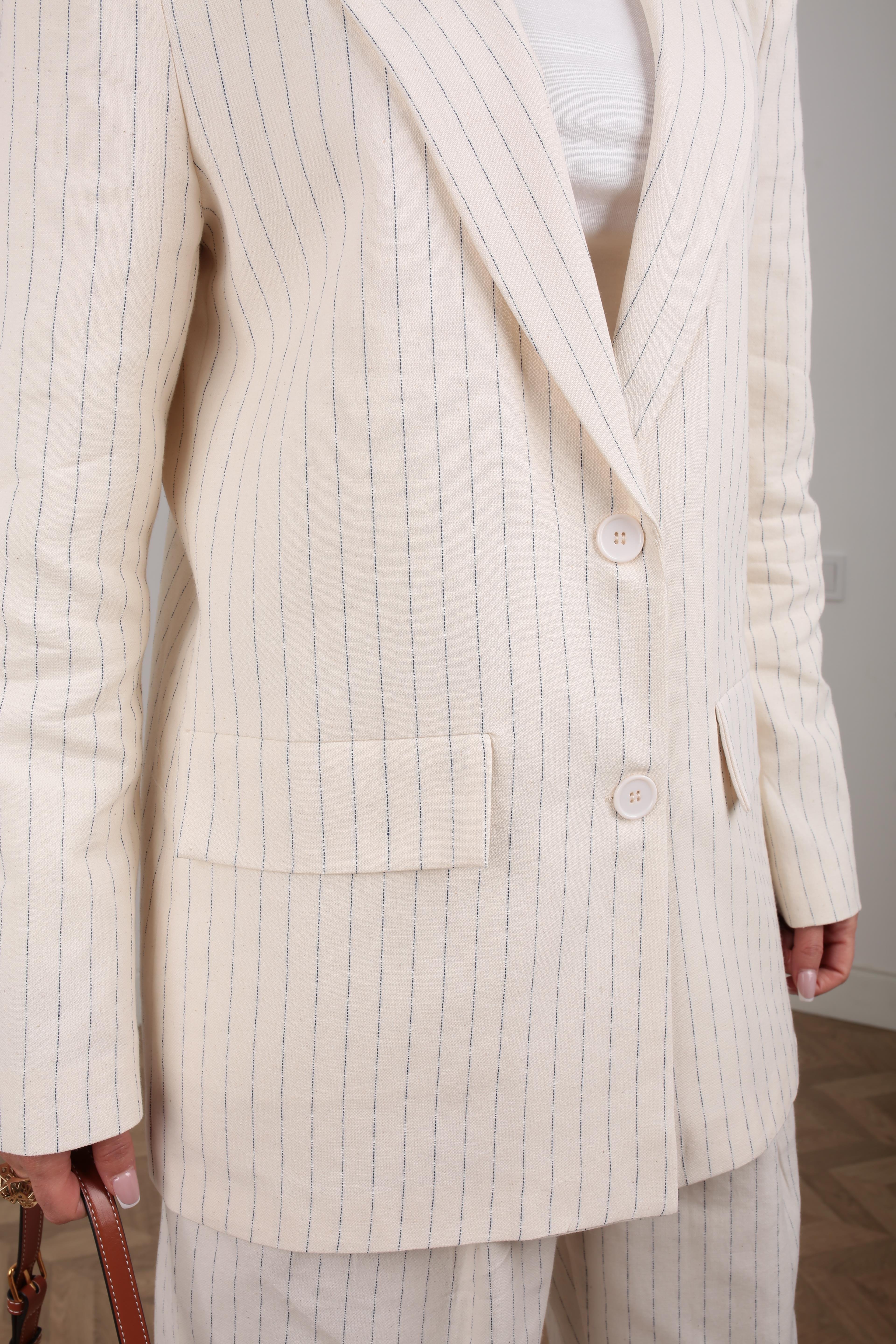 Naturel İnce Çizgili Keten Takım TAKIM