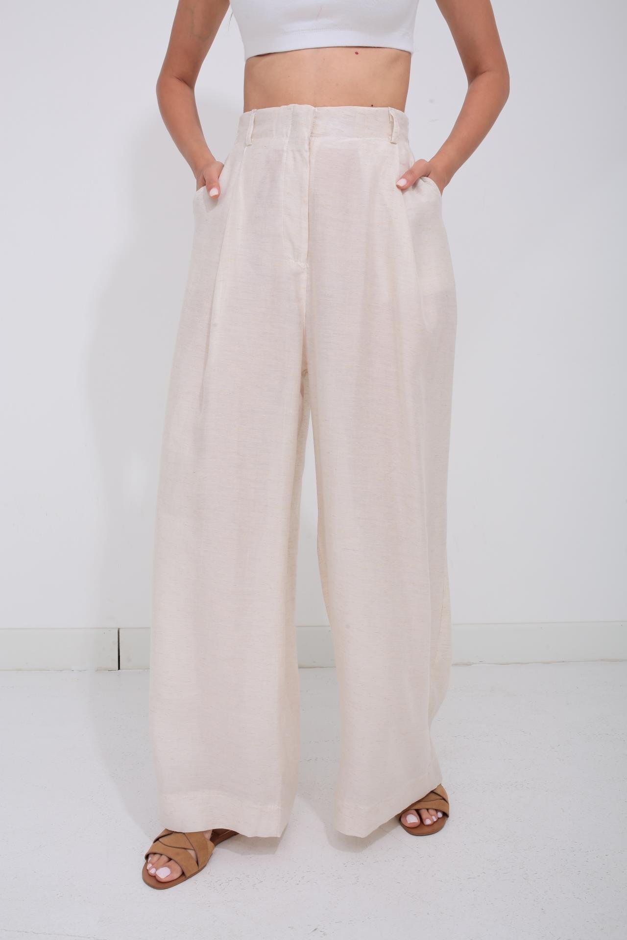 Naturel Tek Cep Gömlekli Palazzo Takım TAKIM | NO33