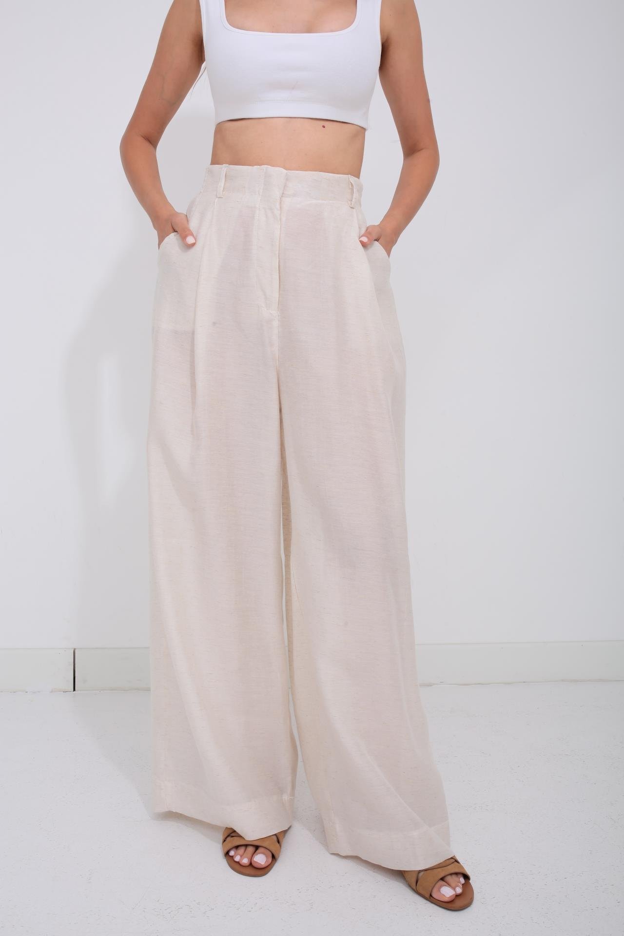 Naturel Tek Cep Gömlekli Palazzo Takım TAKIM | NO33