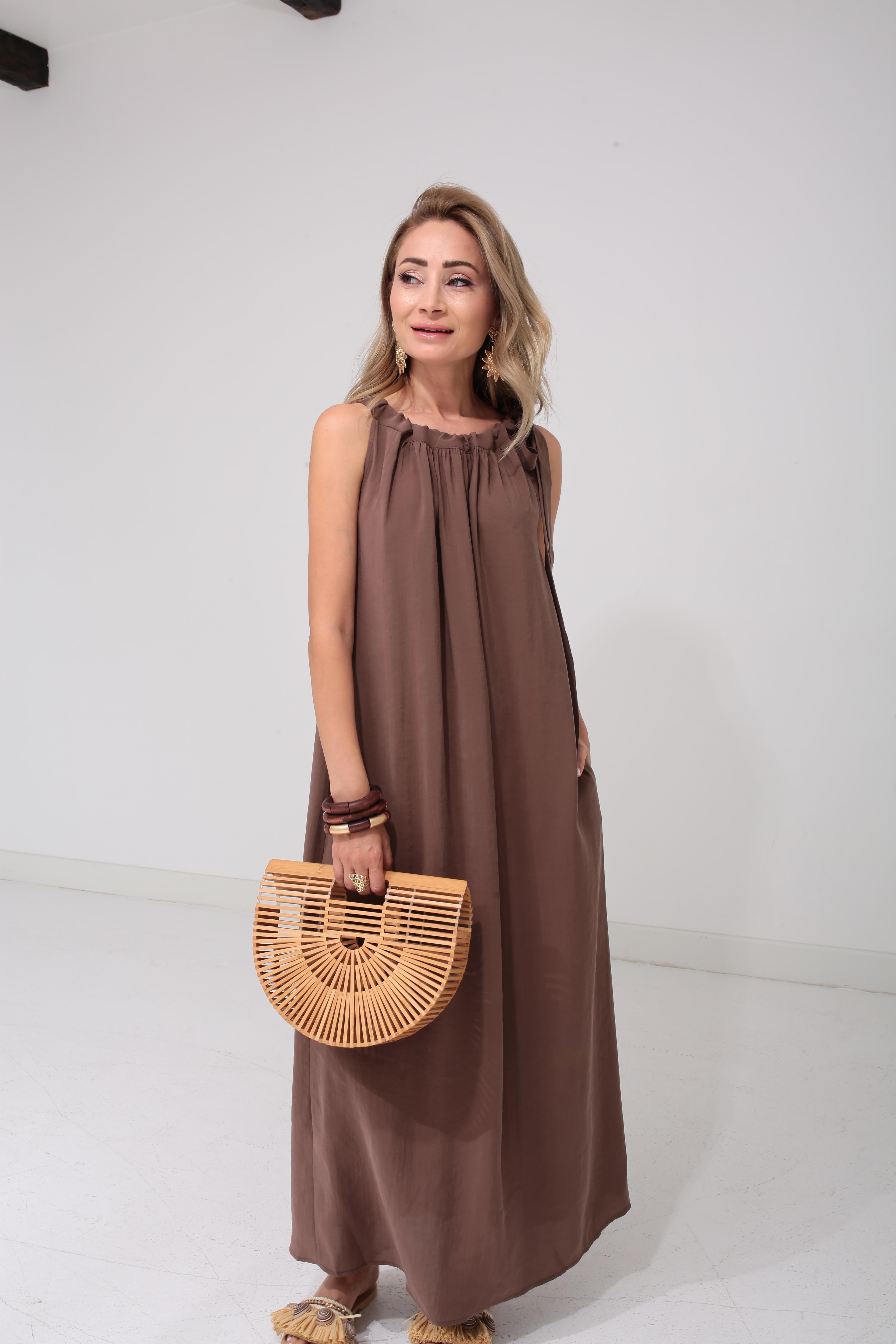 Omuzdan Bağlı Kahve Tensel Elbise ELBİSE | NO33