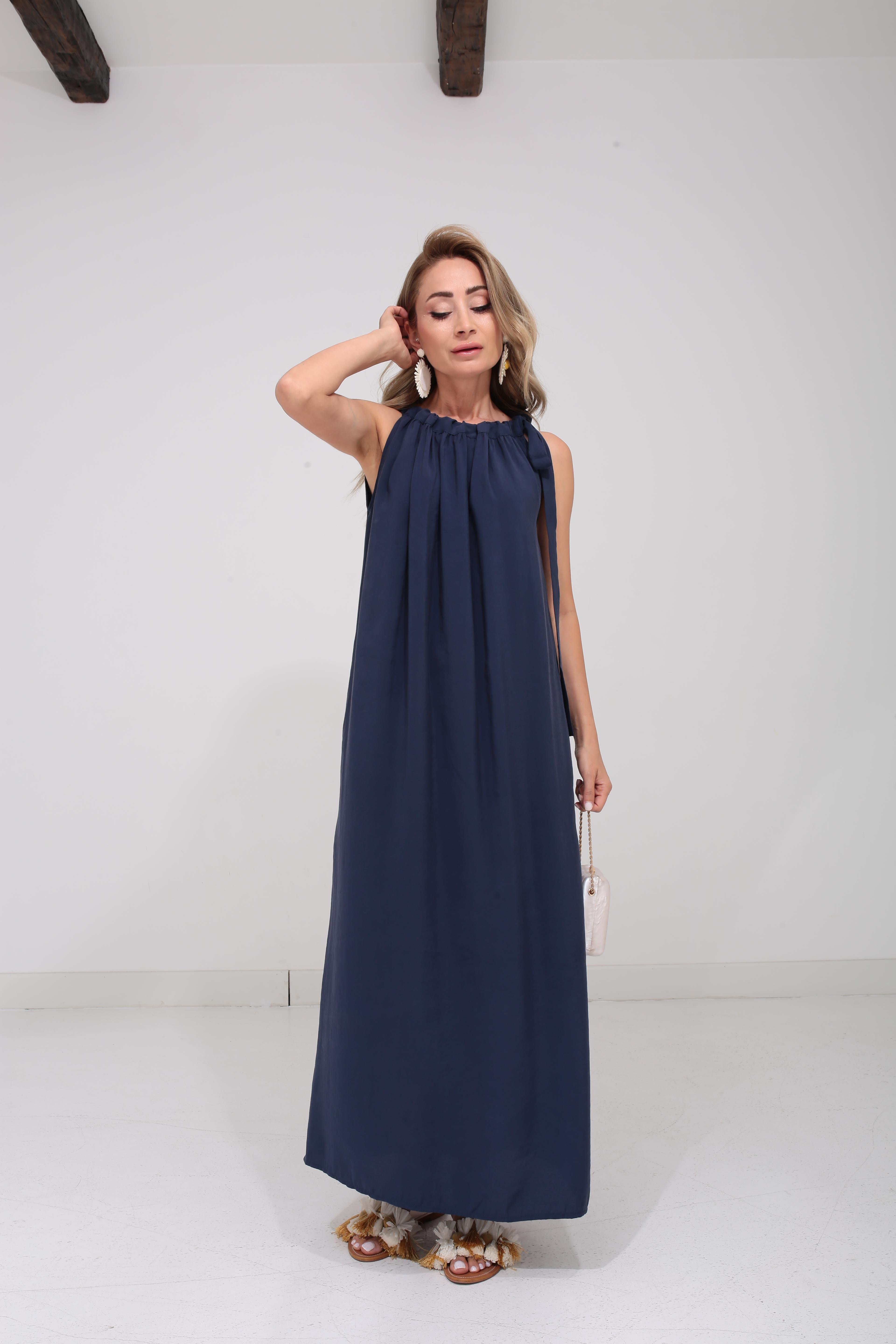 Omuzdan Bağlı Lacivert Tensel Elbise ELBİSE | NO33