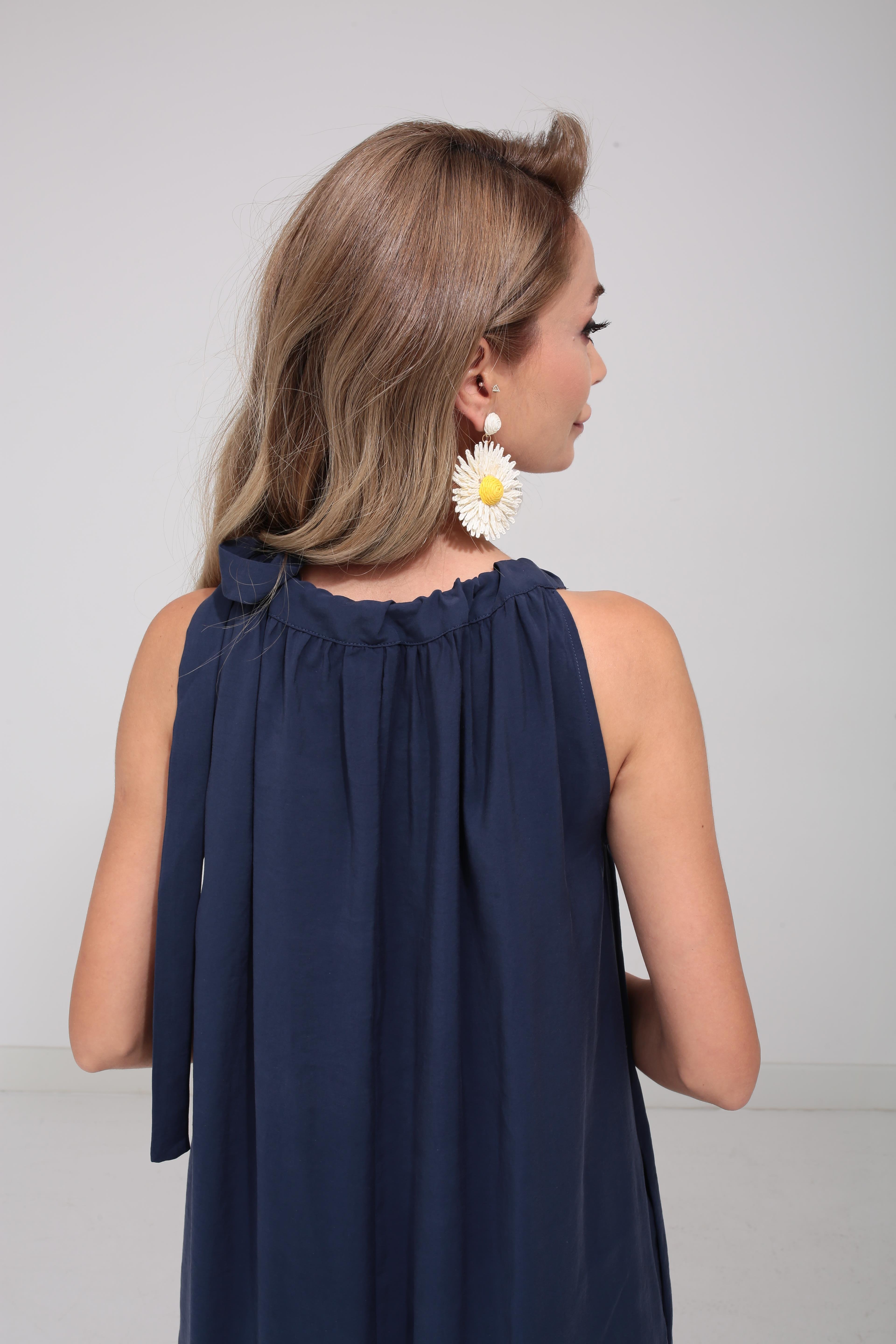 Omuzdan Bağlı Lacivert Tensel Elbise ELBİSE | NO33