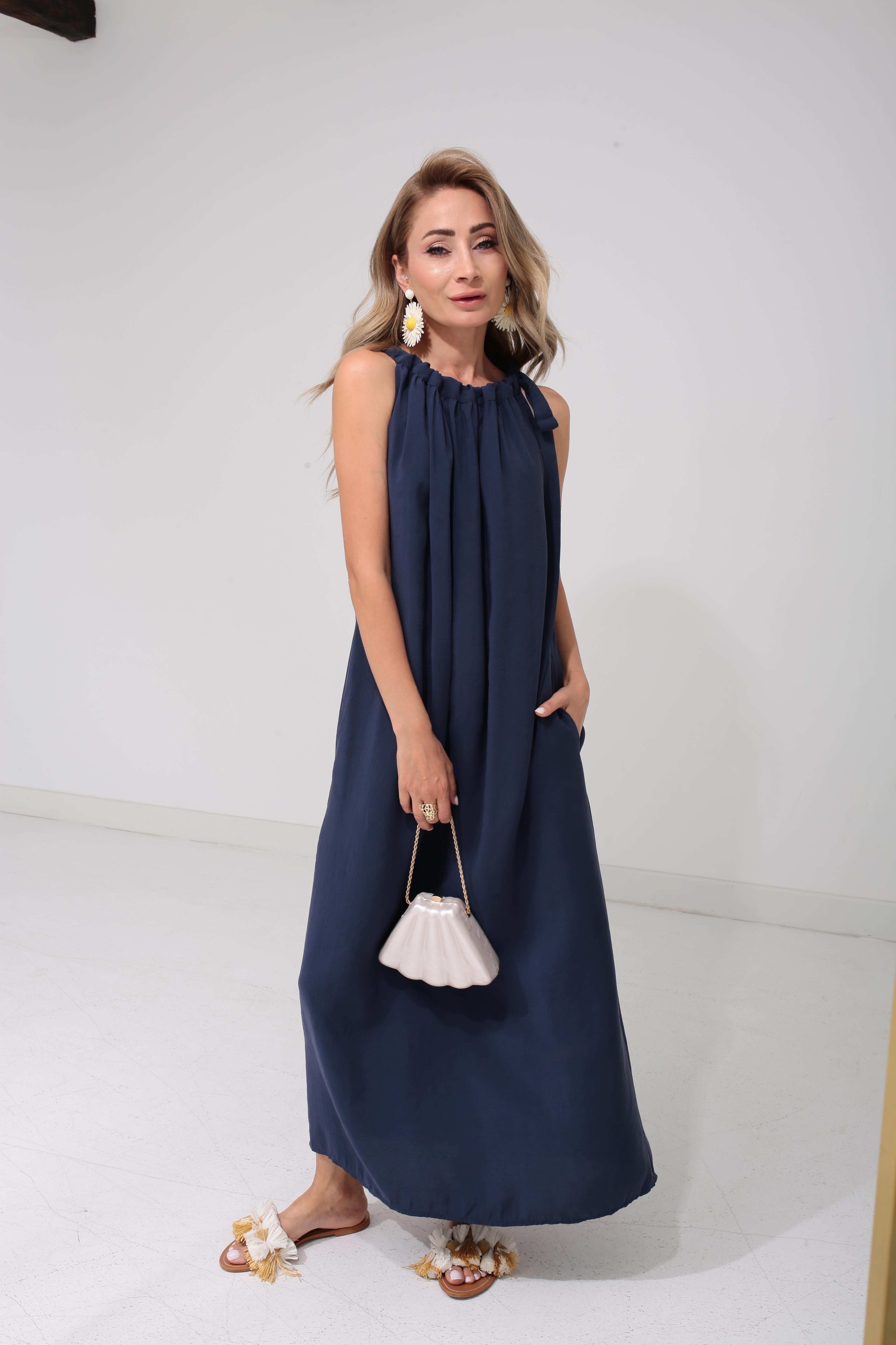 Omuzdan Bağlı Lacivert Tensel Elbise ELBİSE | NO33