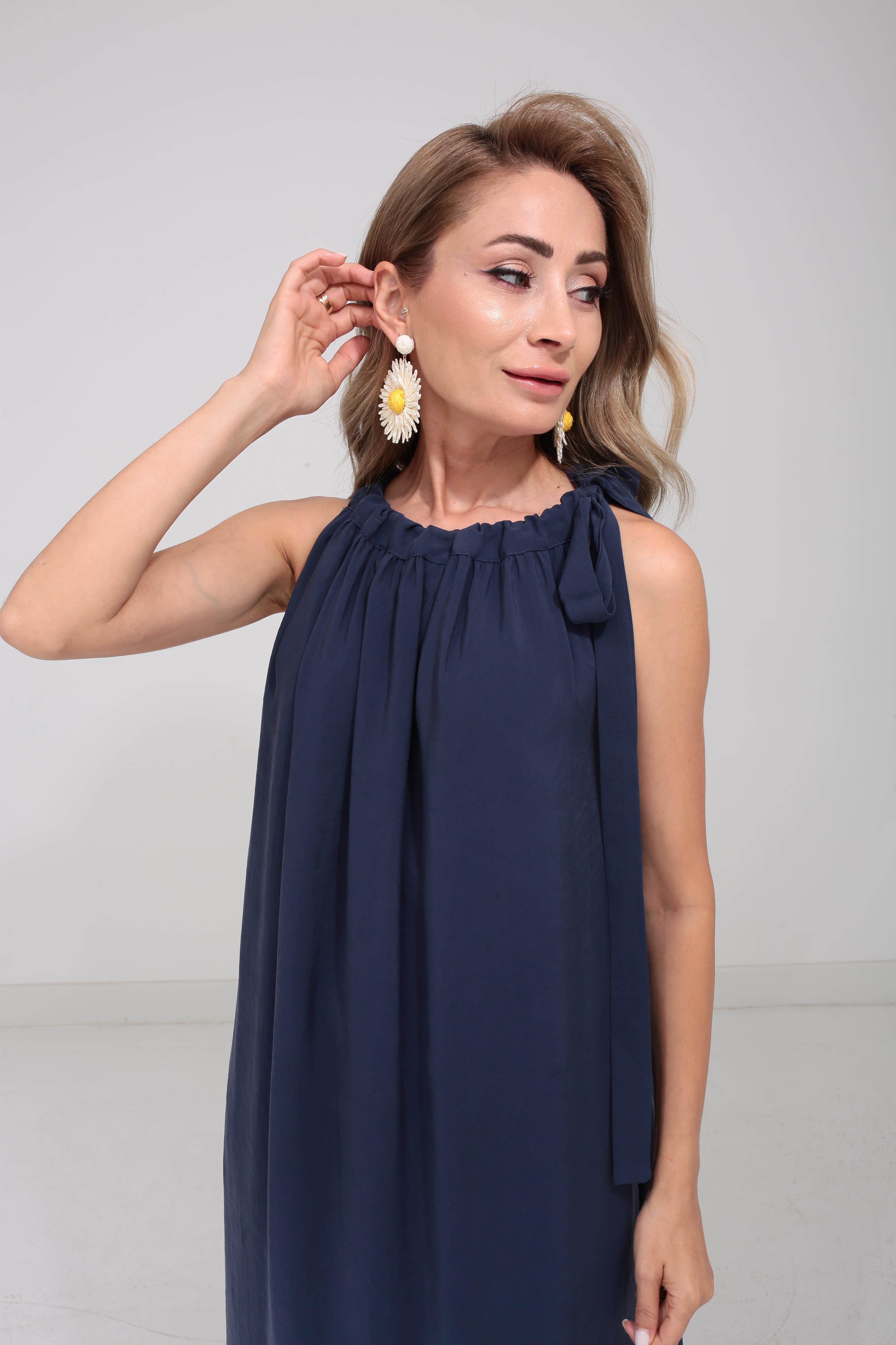 Omuzdan Bağlı Lacivert Tensel Elbise ELBİSE | NO33