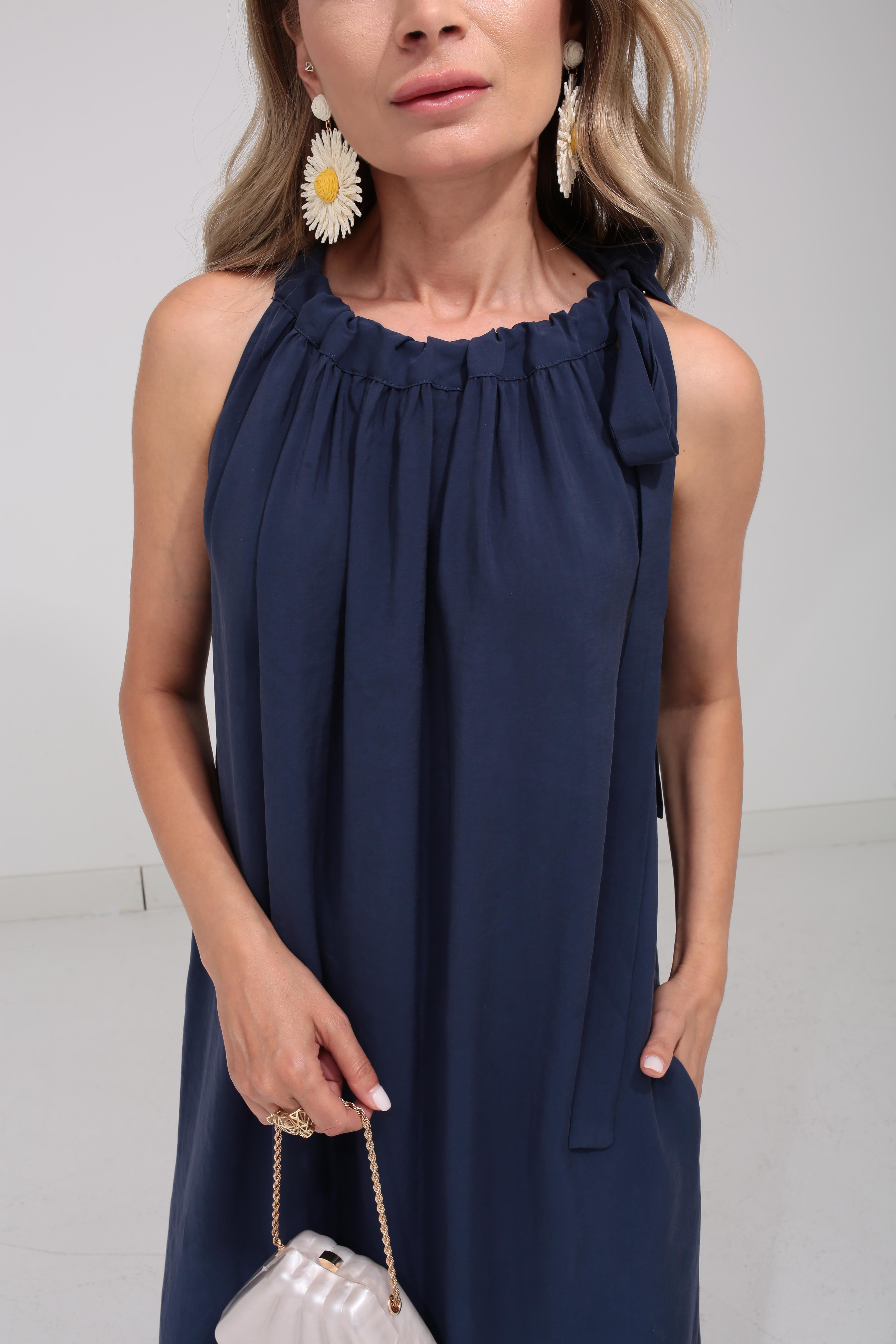 Omuzdan Bağlı Lacivert Tensel Elbise ELBİSE | NO33