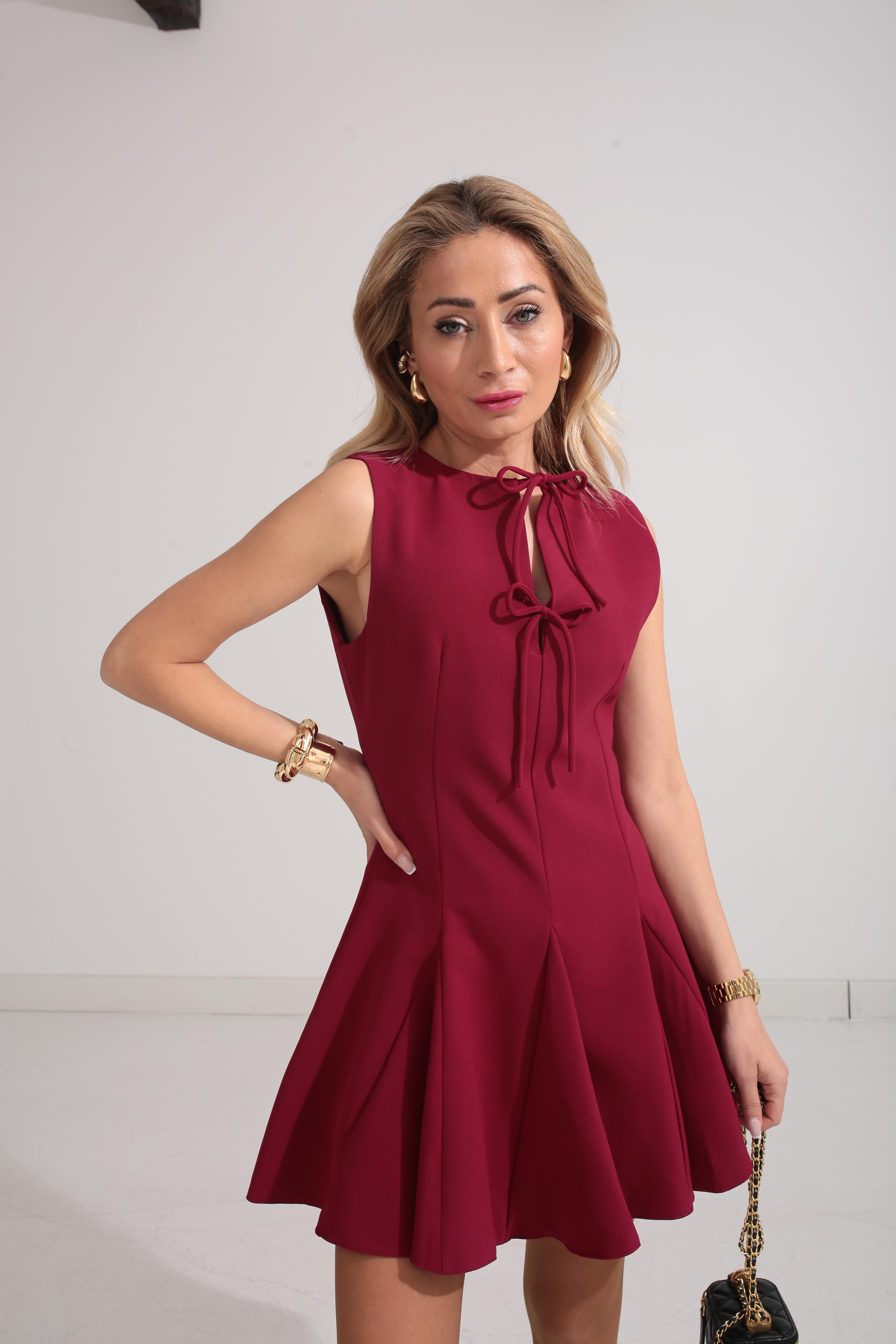 Önden Bağlamalı Bordo Kloş Elbise ELBİSE