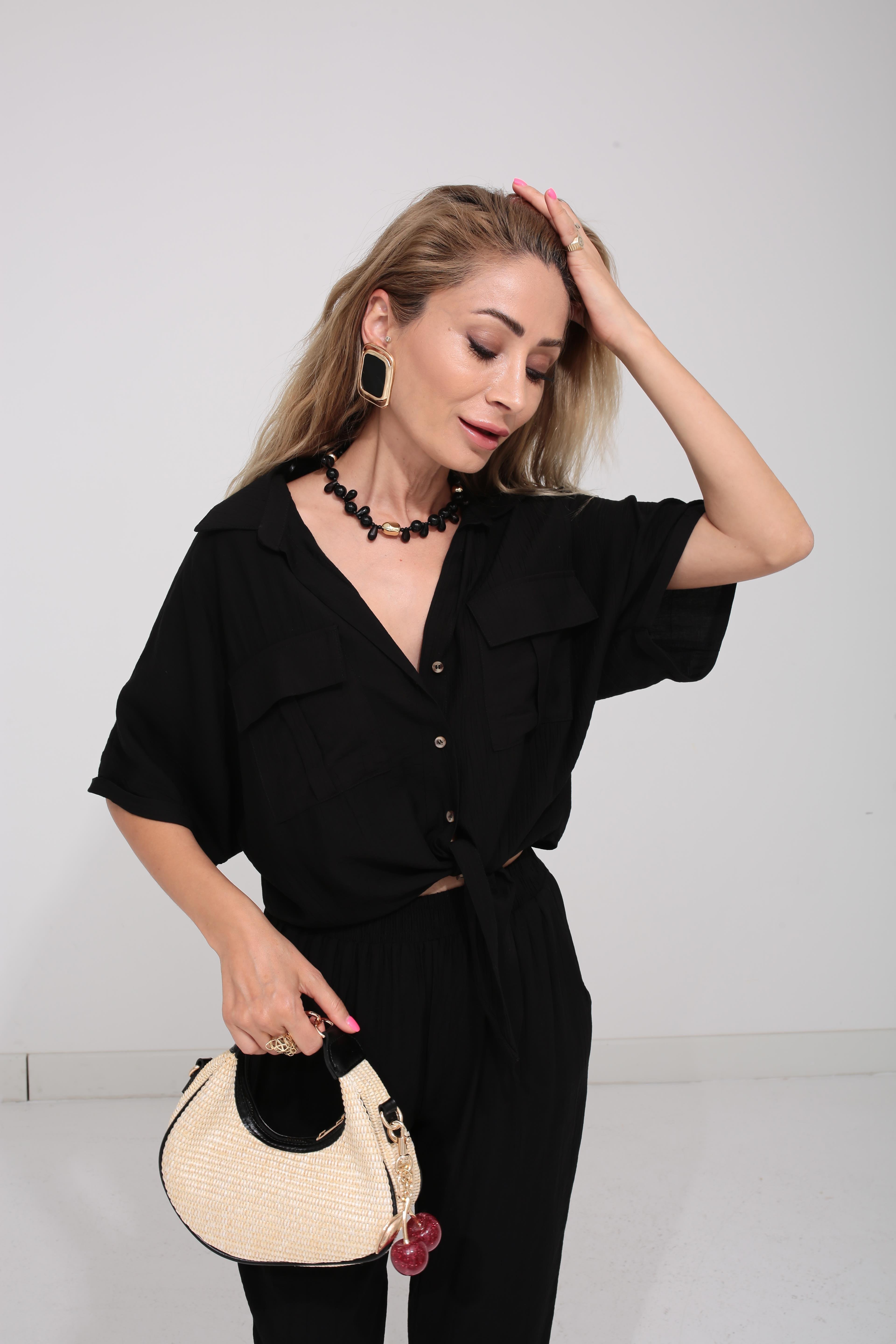 Önden Bağlamalı Sİyah Gömlek Takım TAKIM | NO33