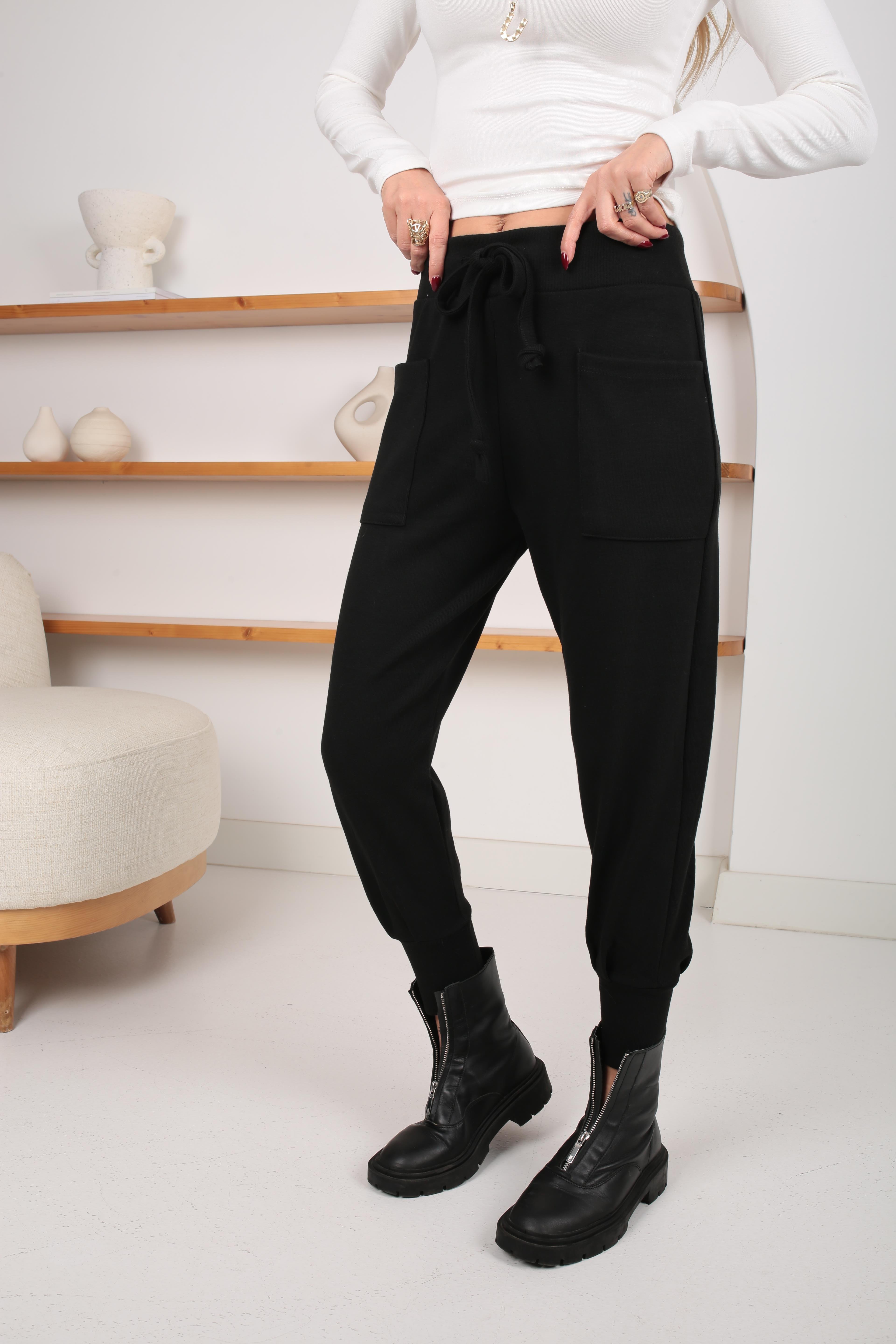 Önden Cepli Siyah Triko Jogger Pantolon PANTOLON