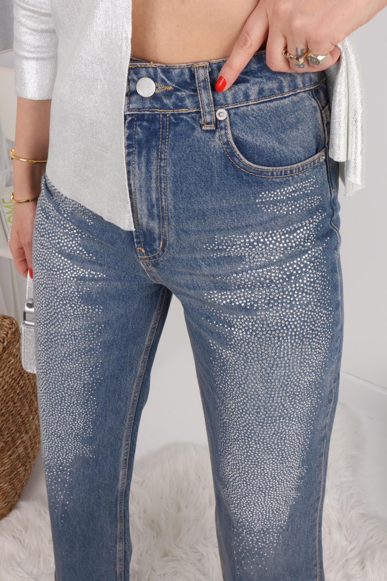 Önü Taş Baskılı Bol Paça Jean JEAN