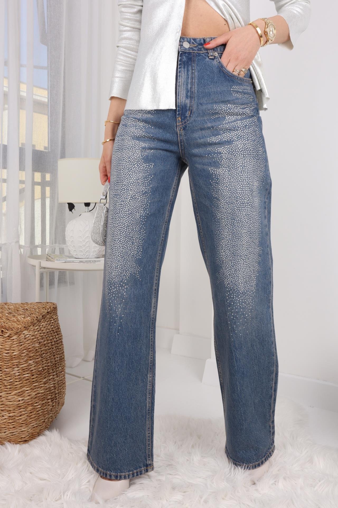 Önü Taş Baskılı Bol Paça Jean JEAN