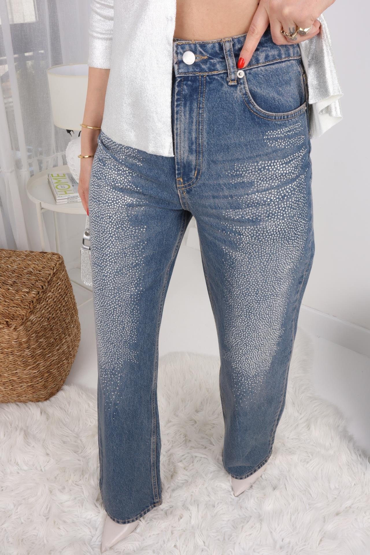 Önü Taş Baskılı Bol Paça Jean JEAN