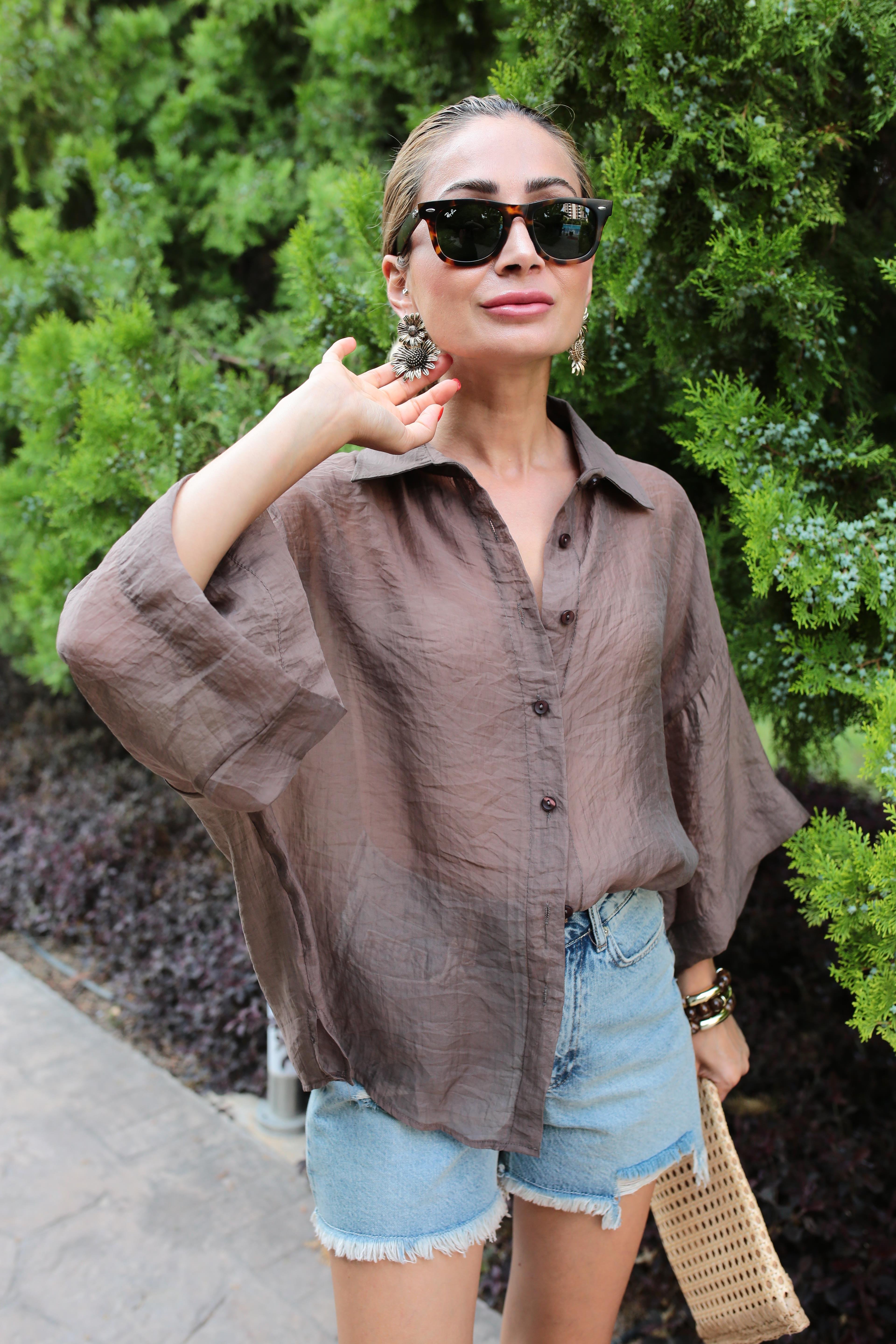 Oversize Kahve İpeksi Gömlek GÖMLEK | NO33