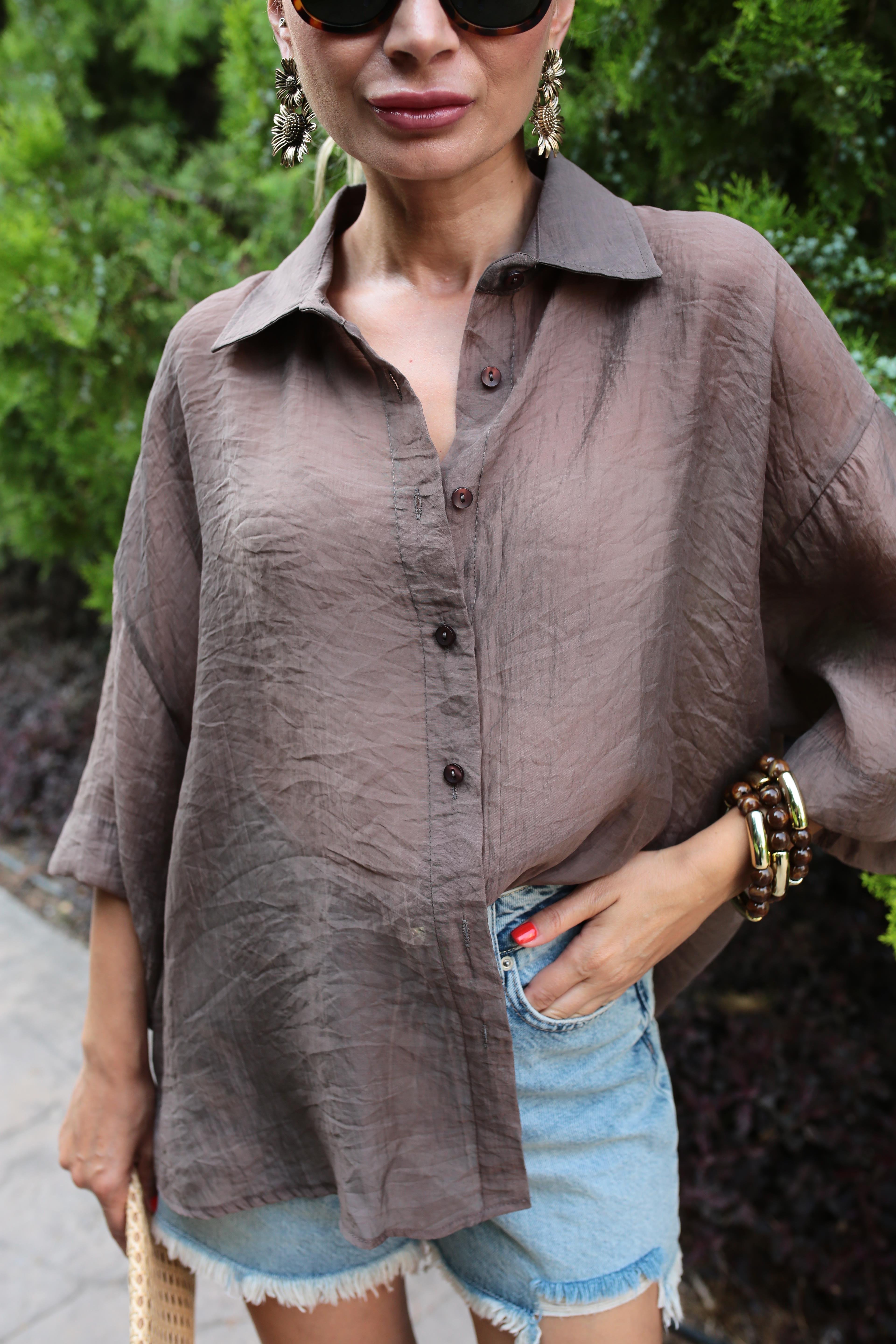 Oversize Kahve İpeksi Gömlek GÖMLEK | NO33