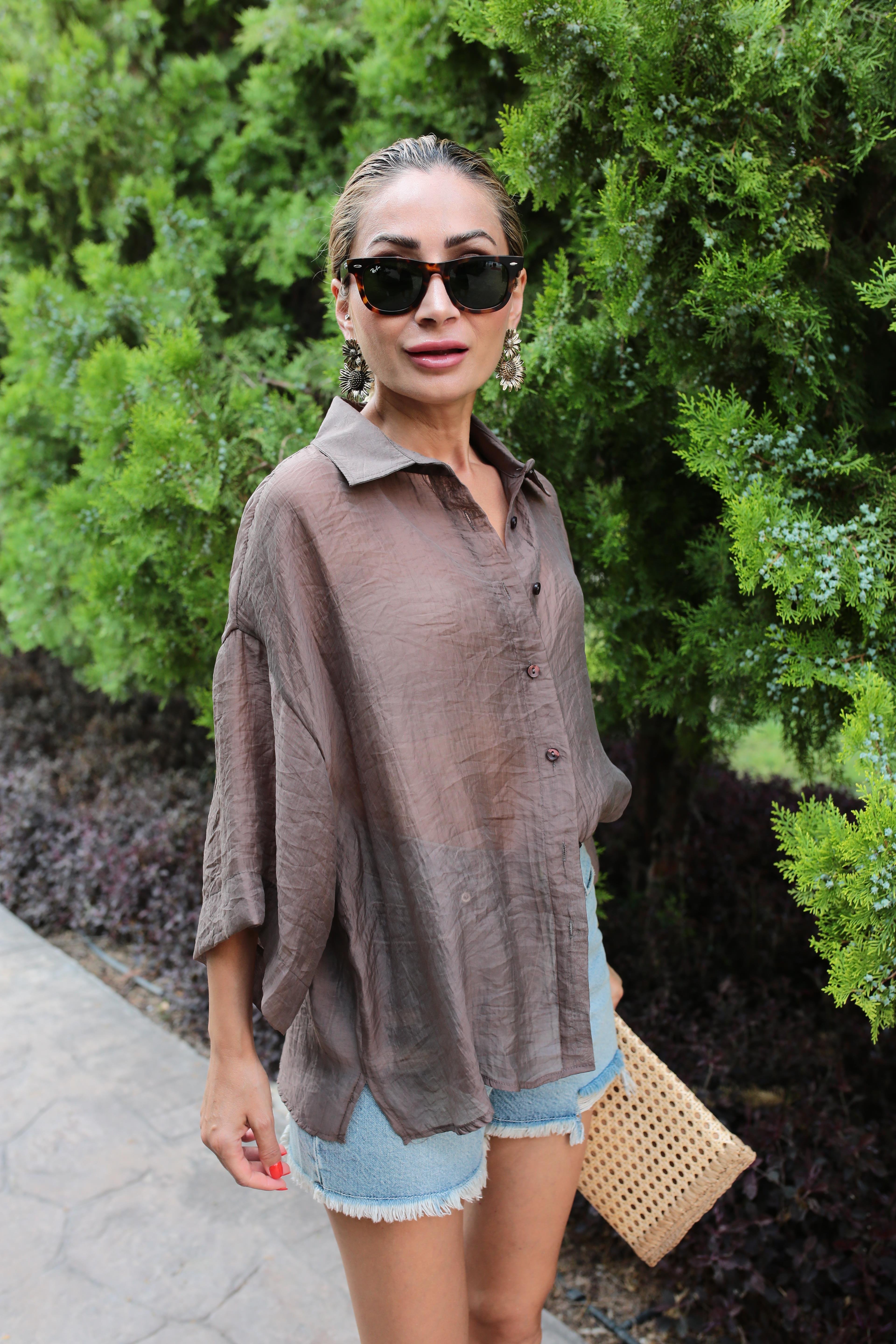 Oversize Kahve İpeksi Gömlek GÖMLEK | NO33