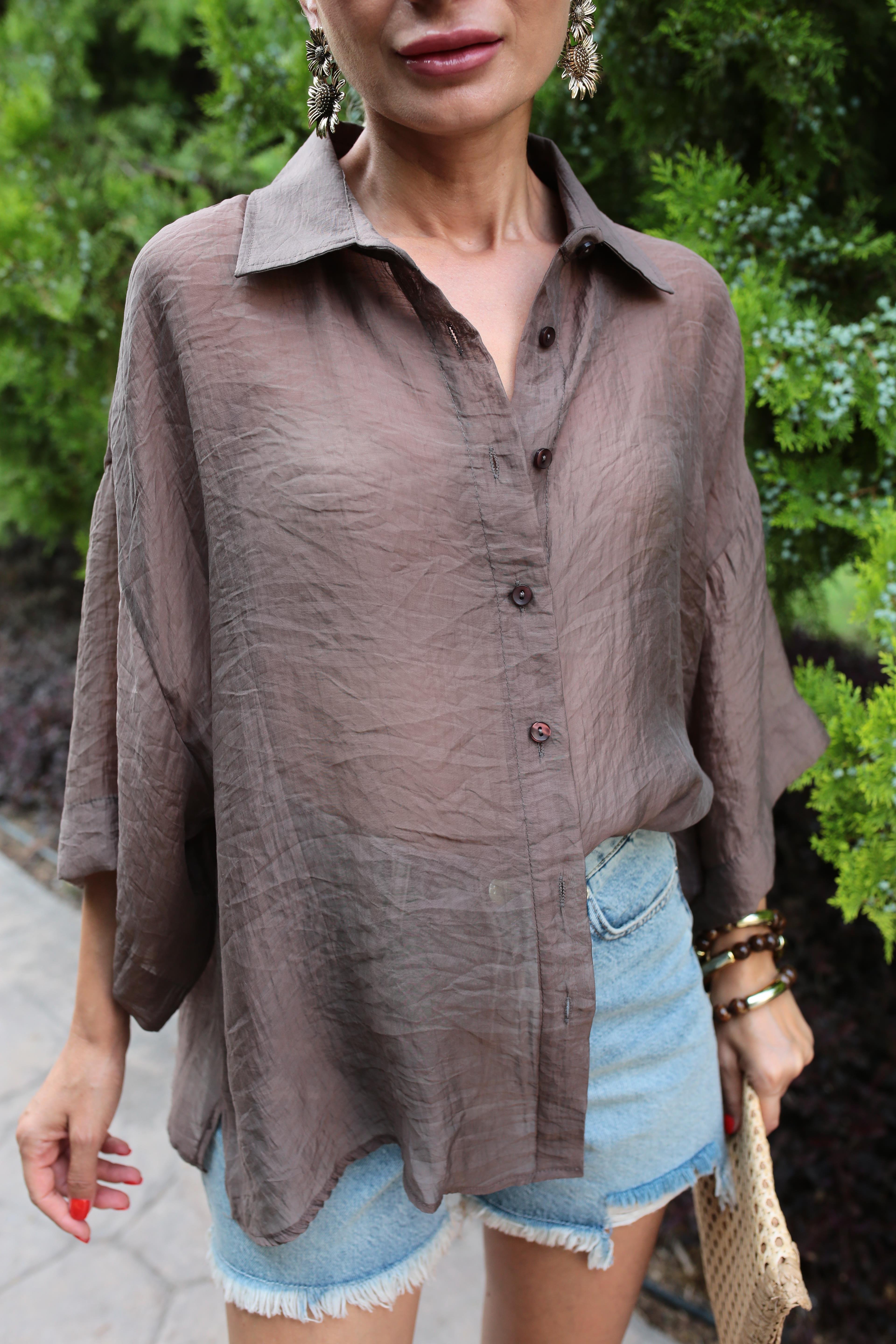 Oversize Kahve İpeksi Gömlek GÖMLEK | NO33