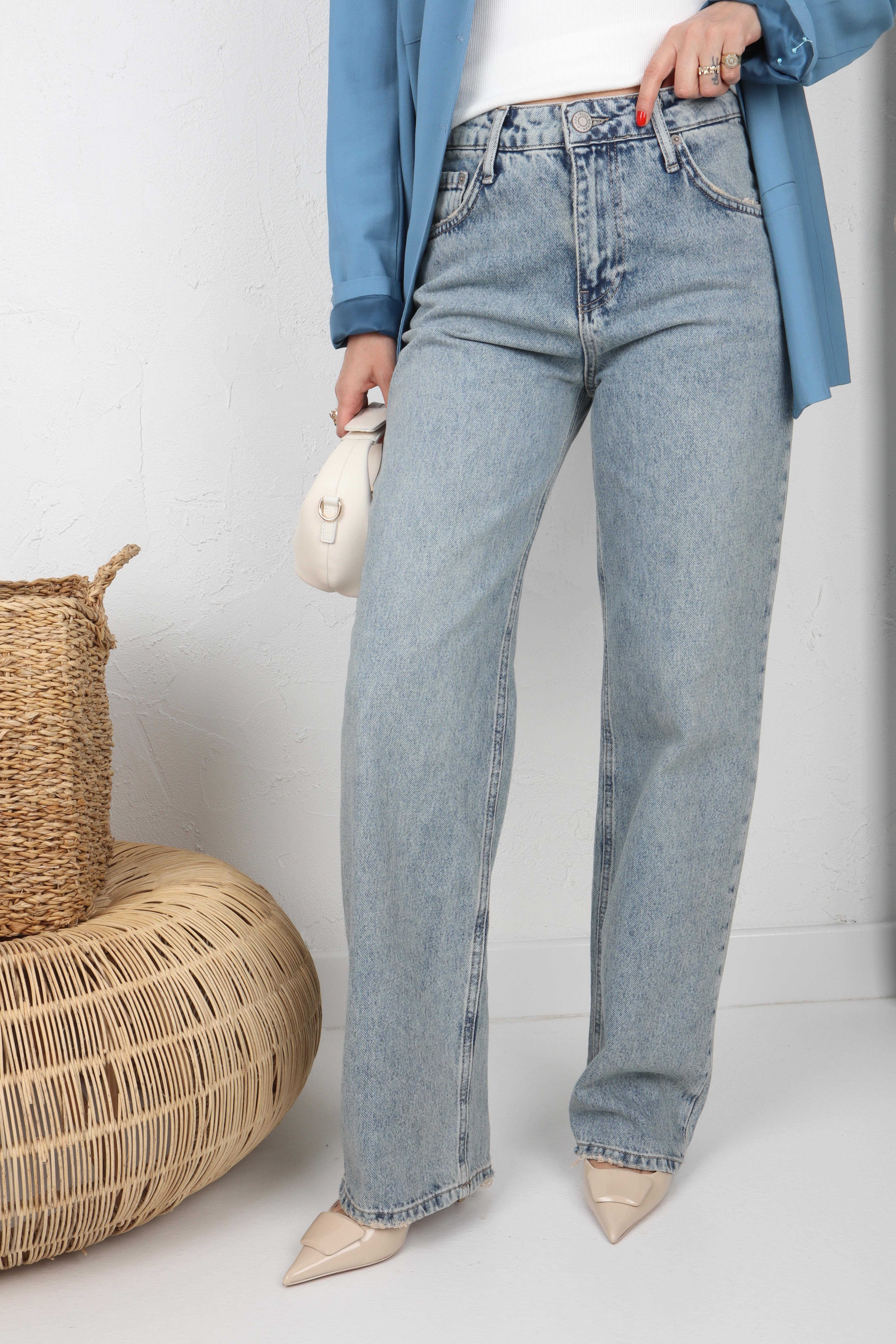 Paça Detay Yüksek Bel Bol Paça Jean JEAN