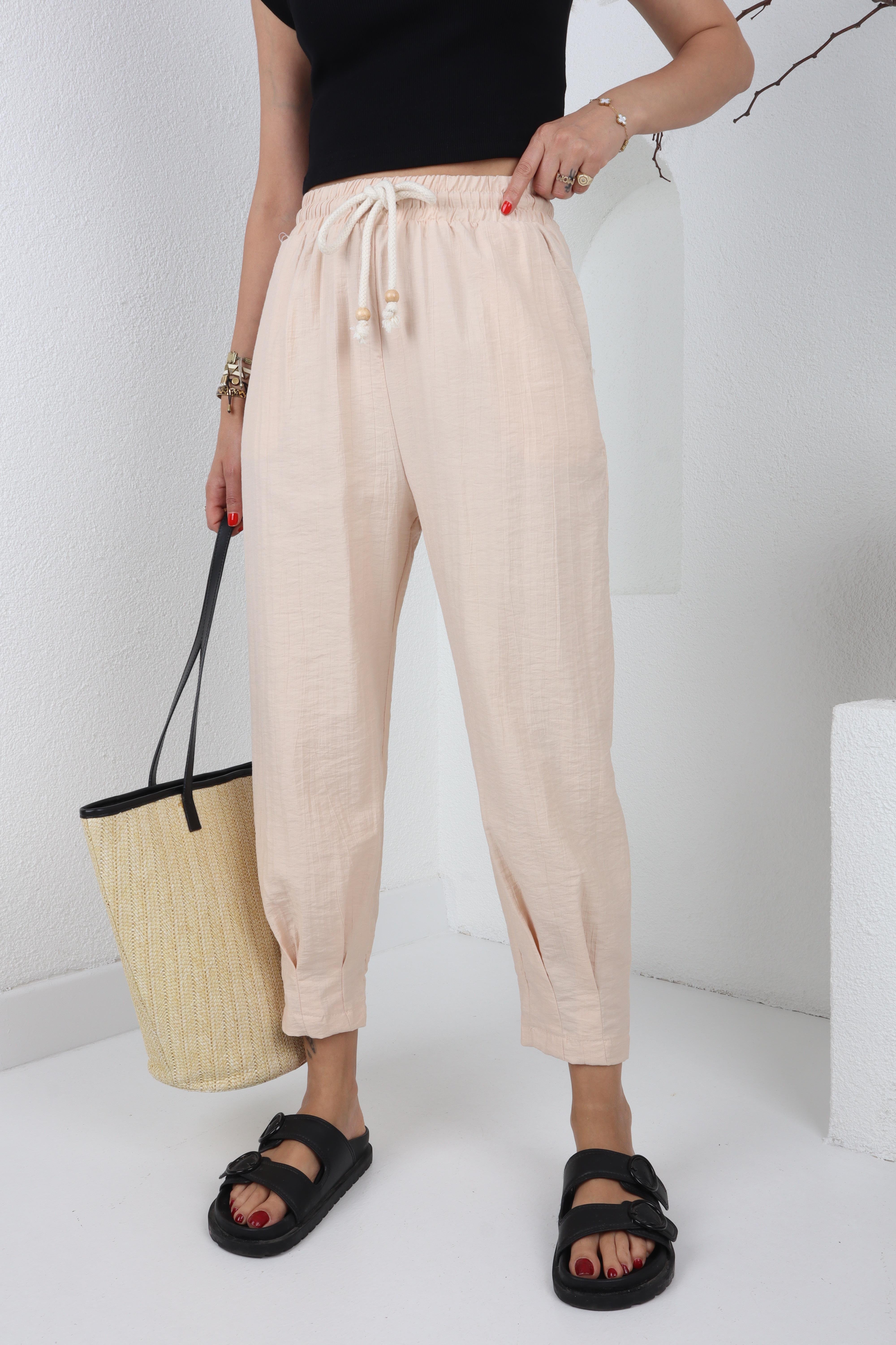 Paça Pilili Halat Kemer Taş Pantolon PANTOLON