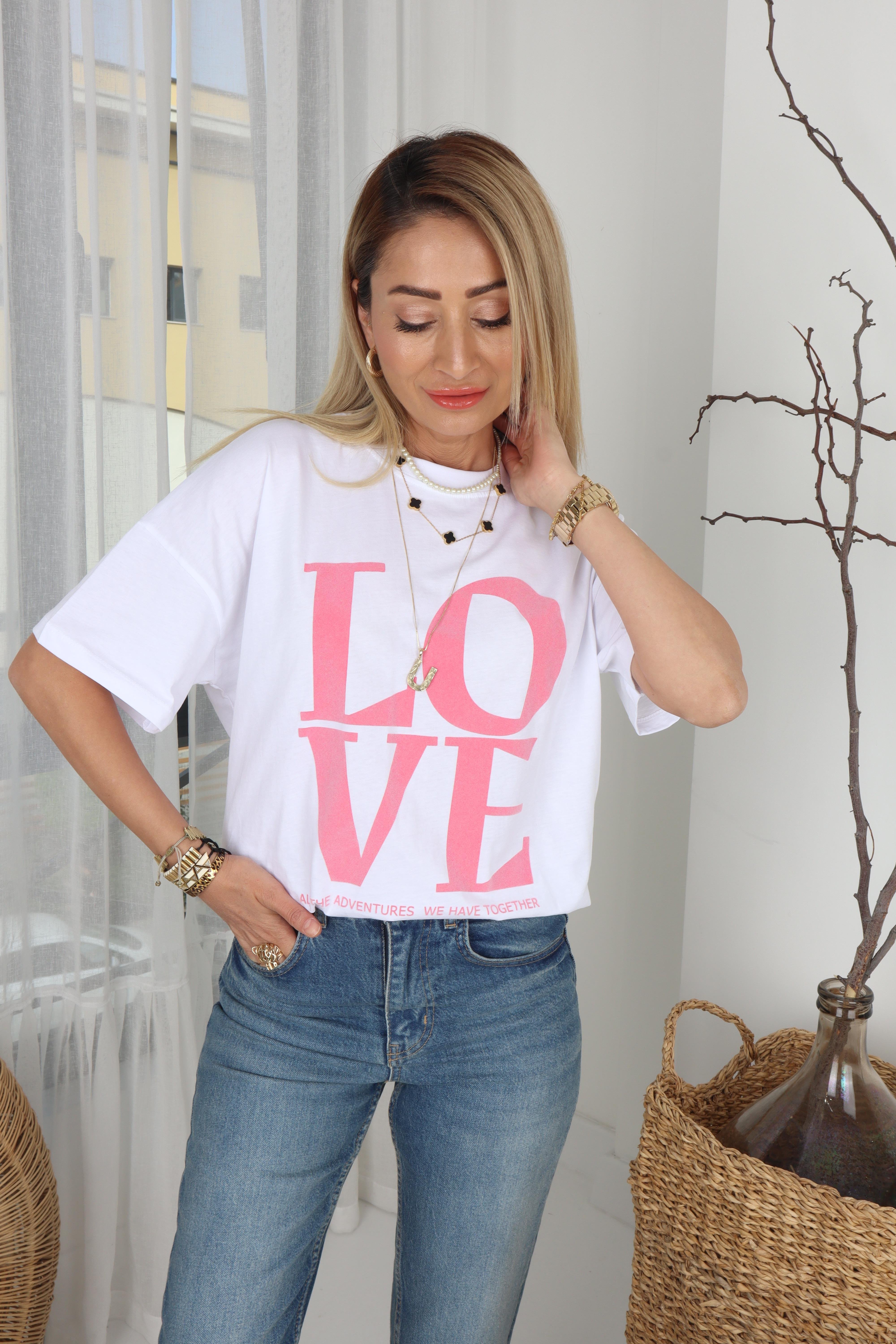 Pembe Love Baskılı Oversize Tshirt T-SHİRT