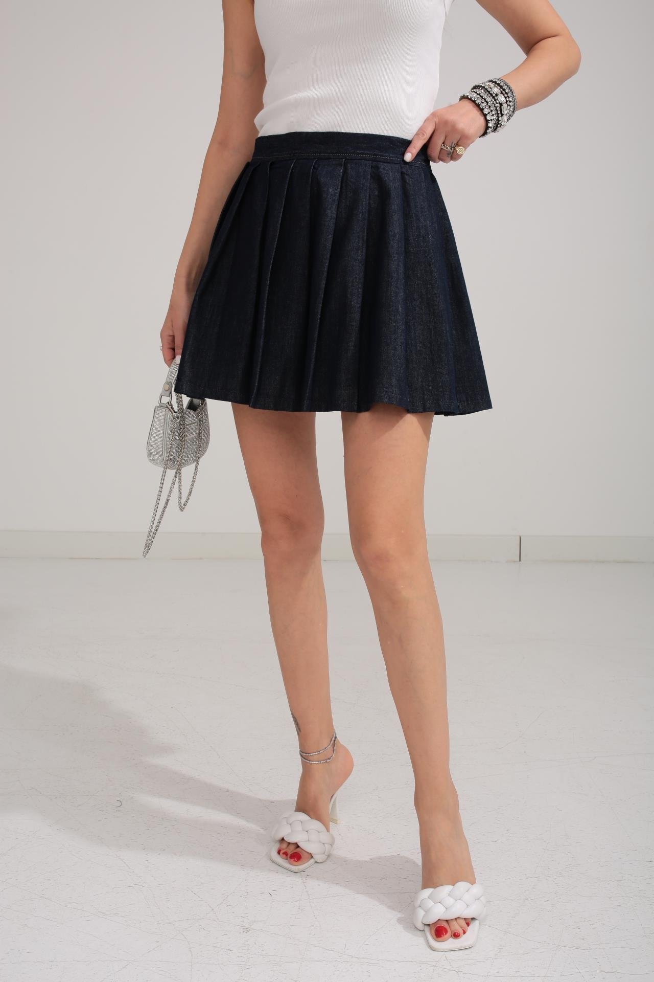 Pileli Kısa Denim Etek ETEK | NO33