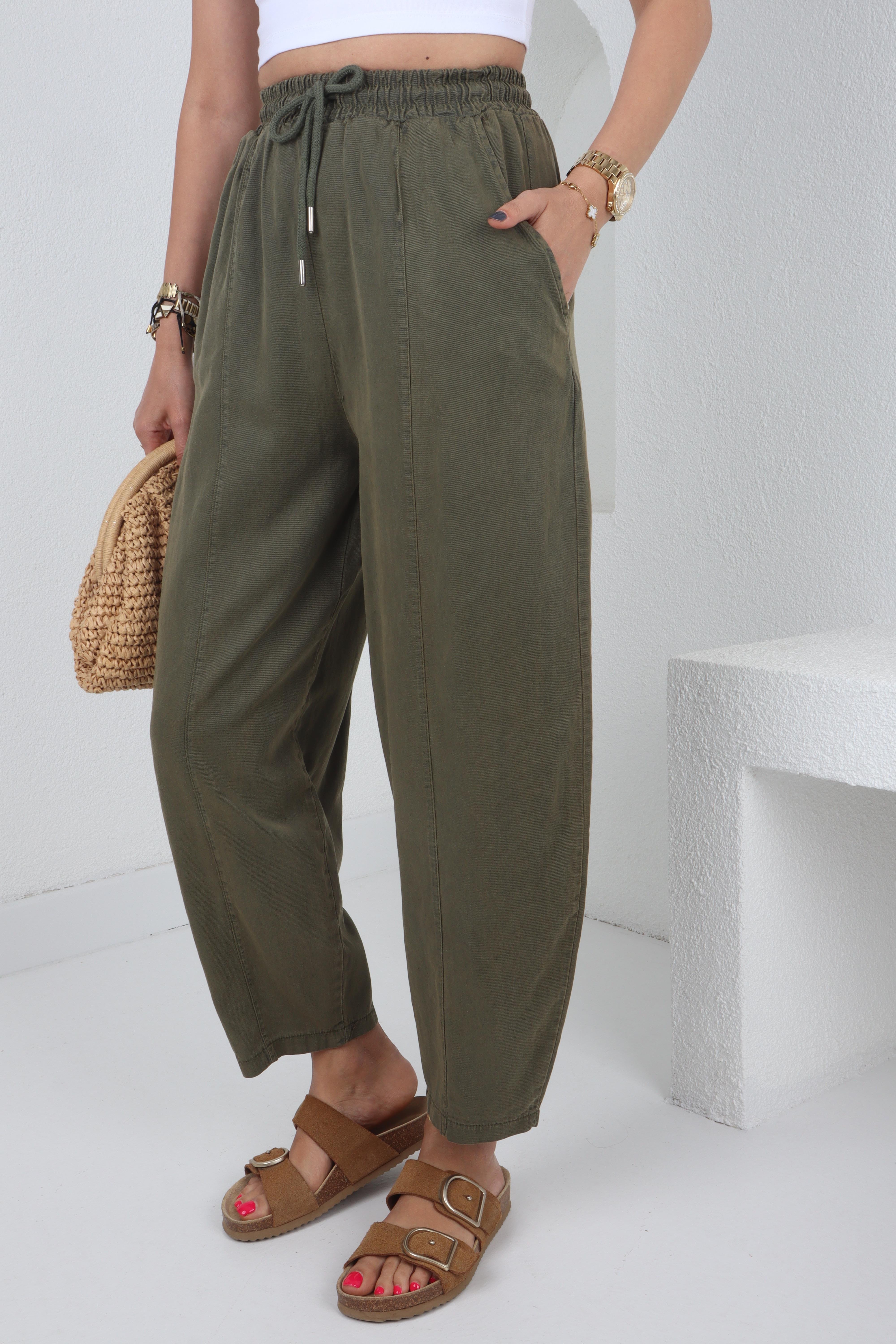 Şalvar Kesim Haki İnca Kanvas Pantolon PANTOLON