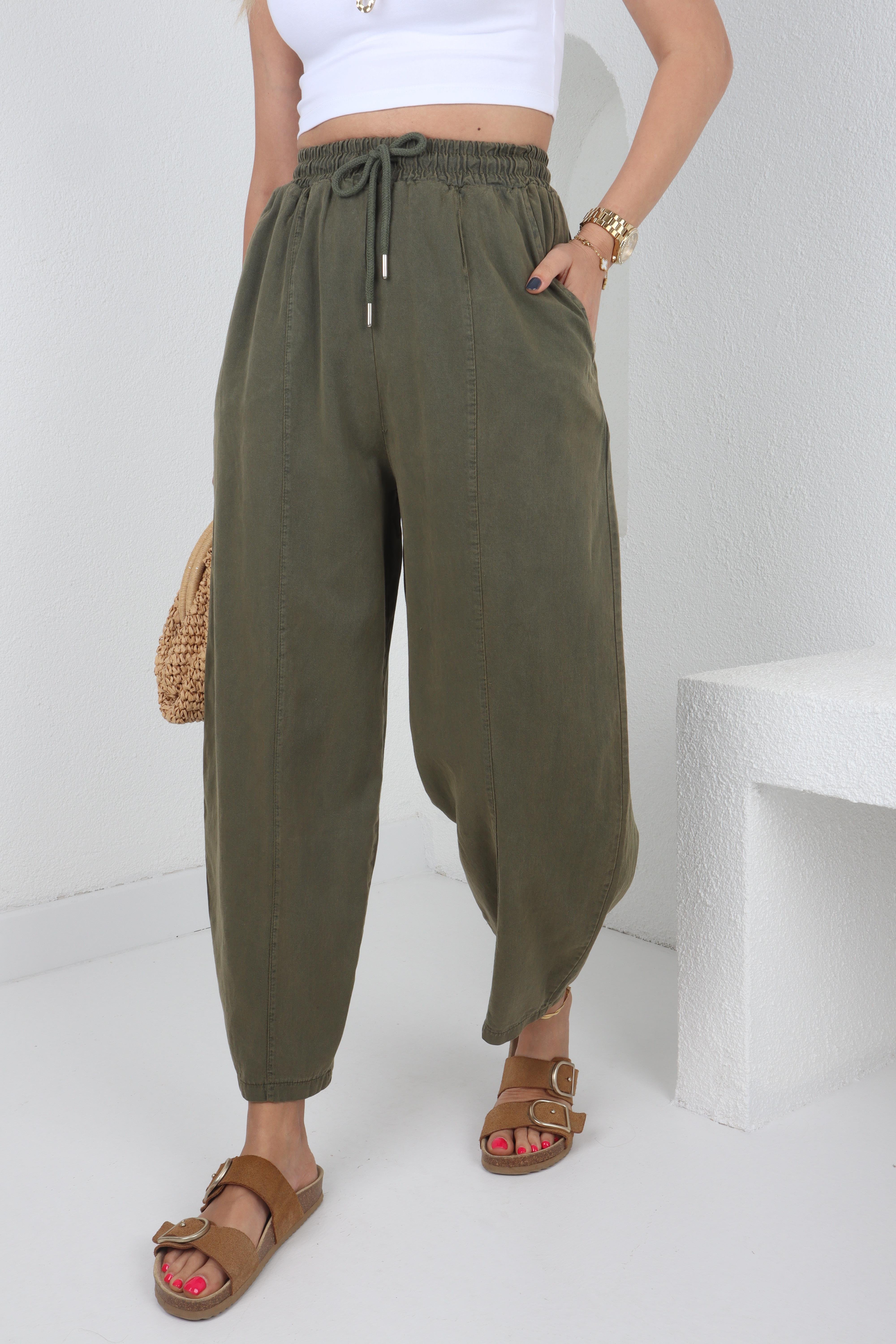 Şalvar Kesim Haki İnca Kanvas Pantolon PANTOLON