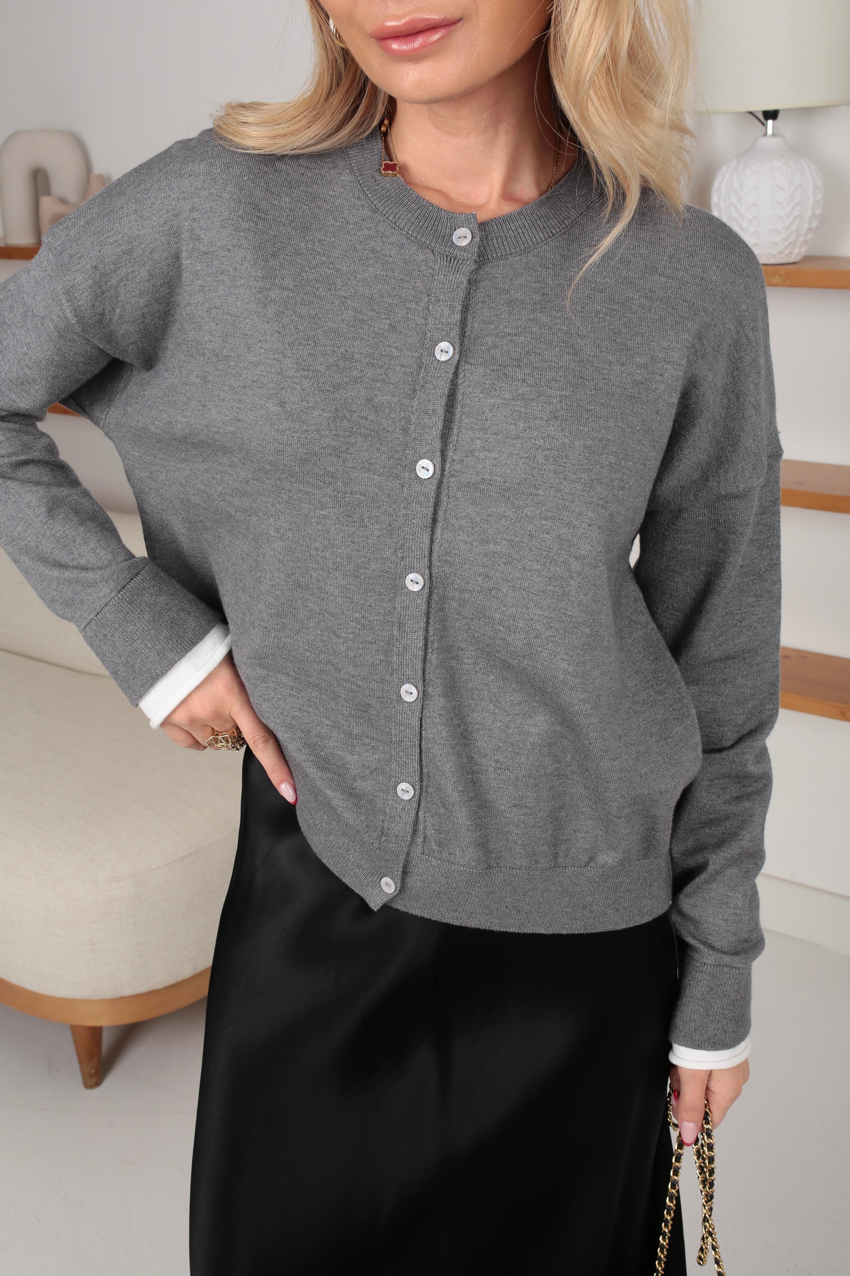 Sıfır Yaka Gri İnce Hırka HIRKA