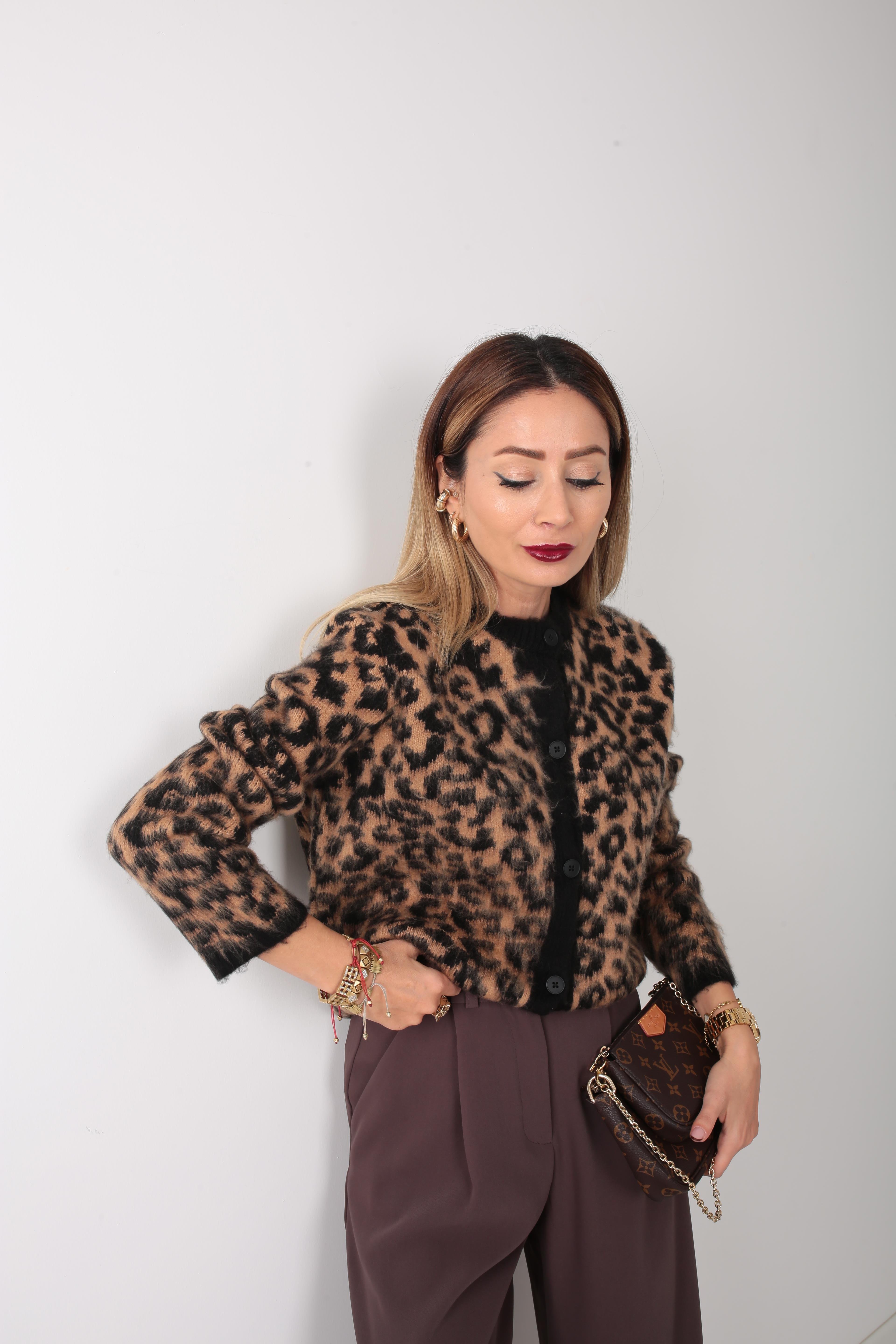 Sıfır Yaka Leopar Desen Tüylü Hırka HIRKA