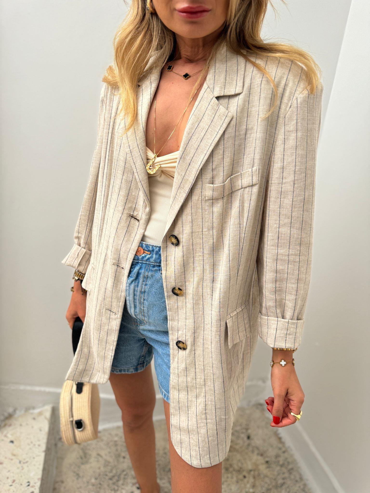 Sırtı Bağlamalı Ham Keten Blazer Ceket CEKET