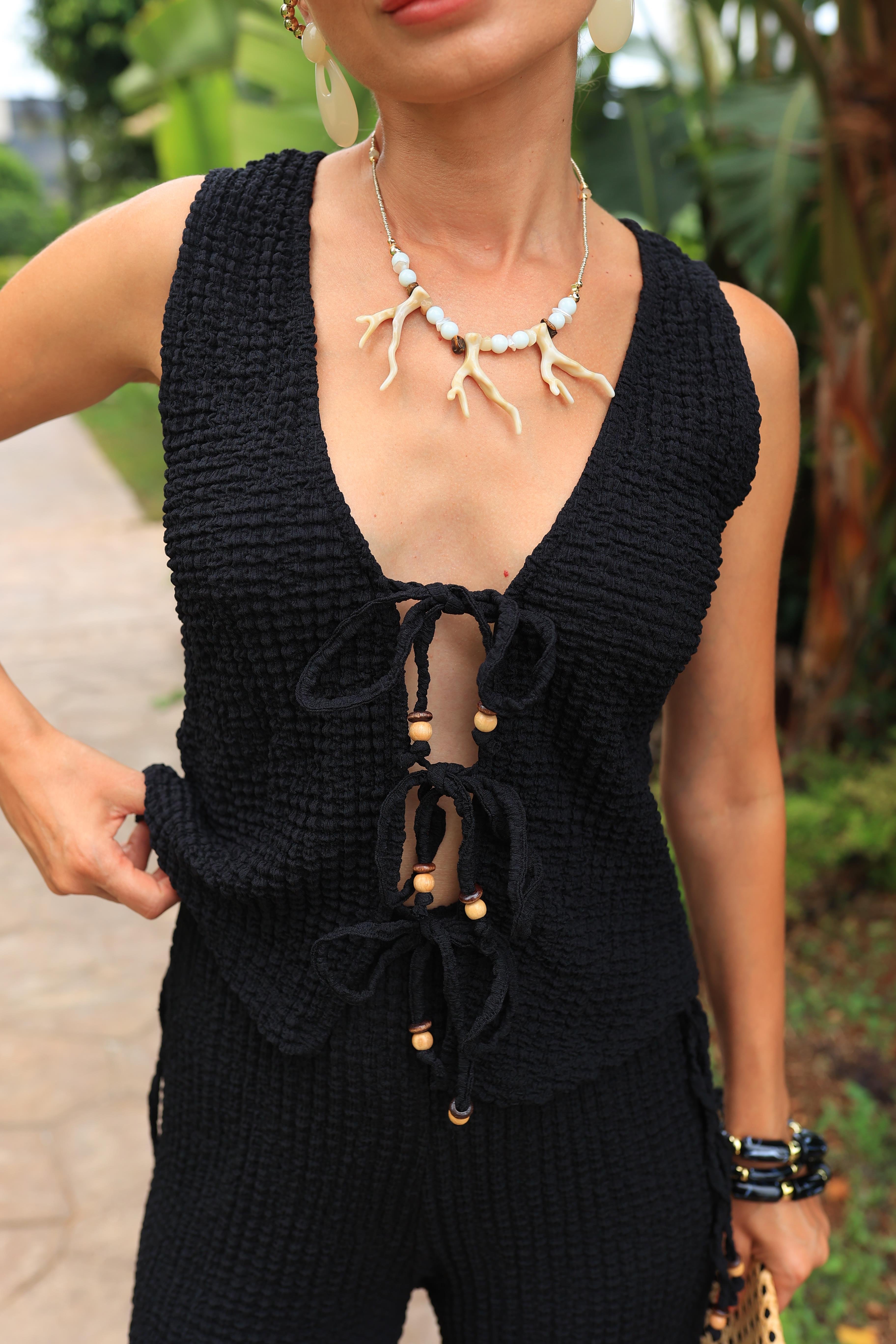 Siyah Bağcıklı Bürümcek Yelekli Takım TAKIM | NO33