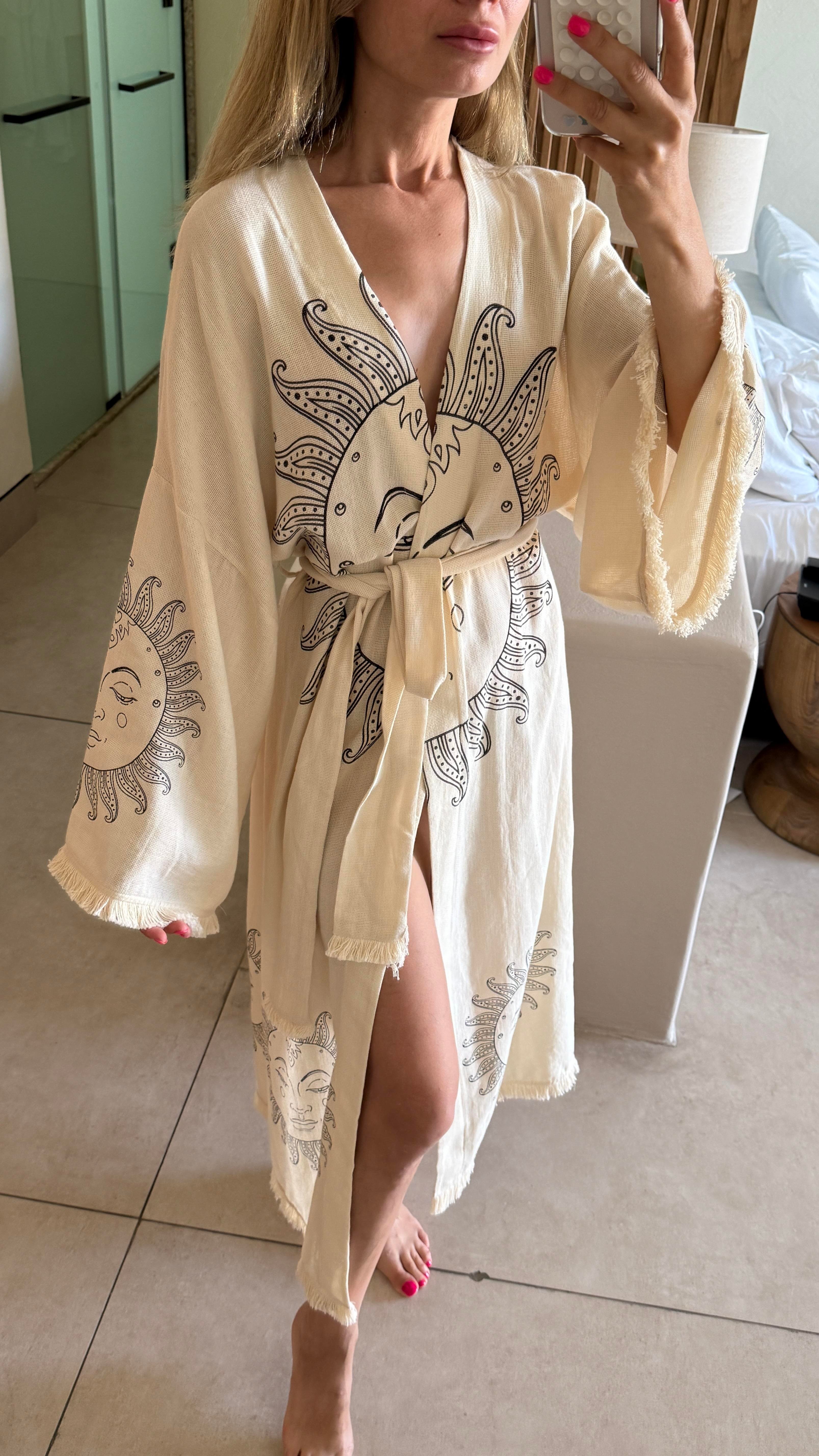 Siyah Baskılı Naturel Kimono KİMONO | NO33