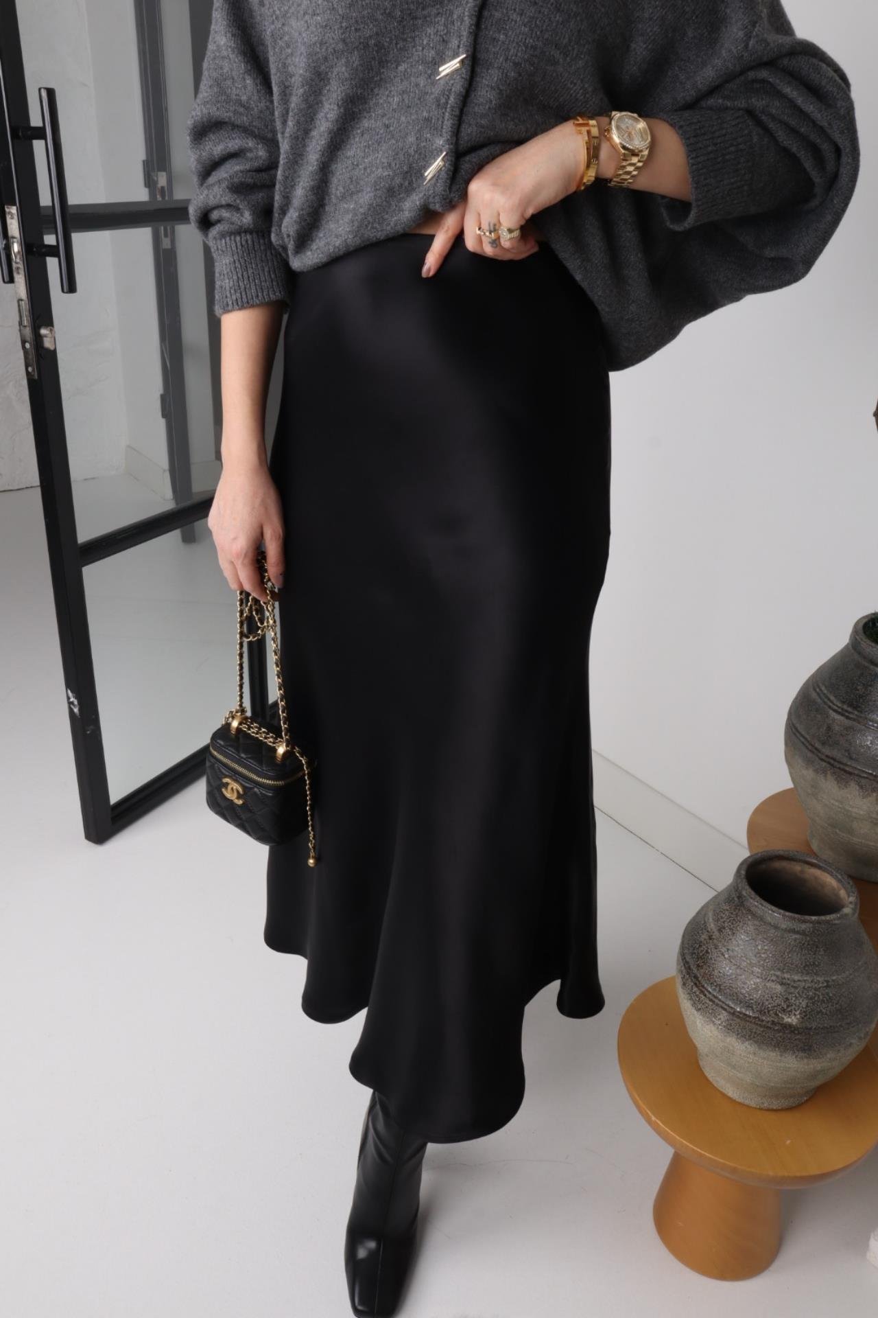 Siyah Beli Lastikli Saten Etek ETEK