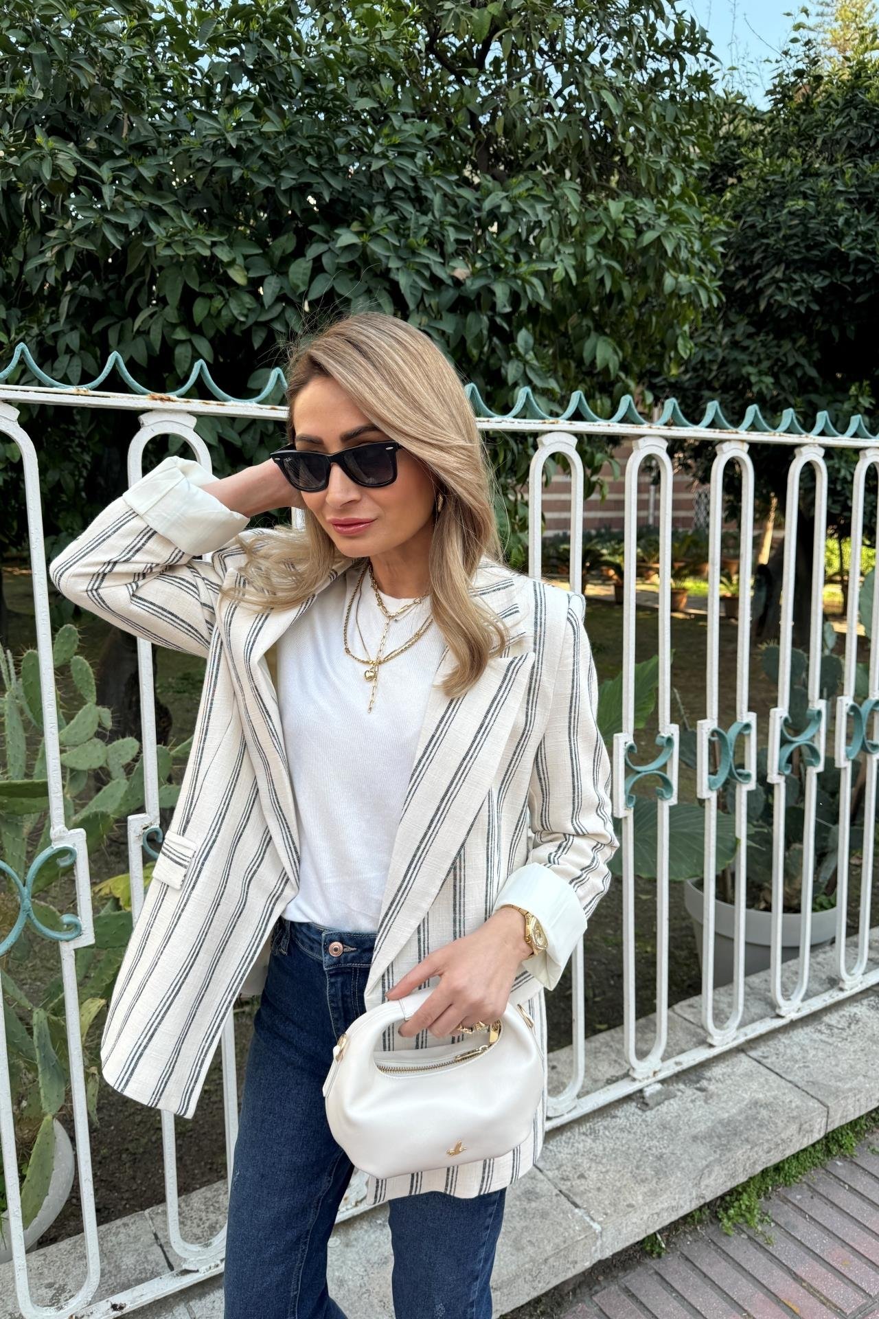 Siyah Çizgili Naturel Keten Ceket CEKET