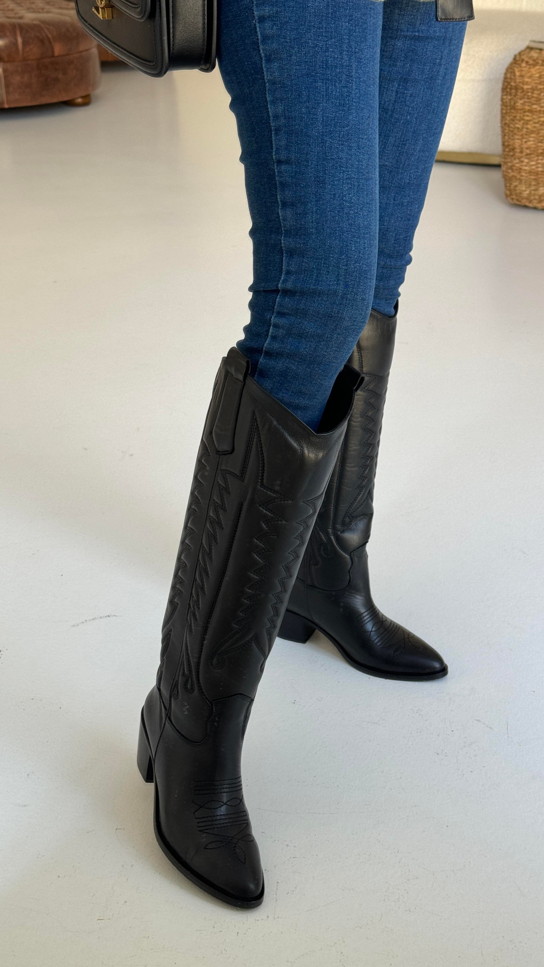 Siyah Deri  Kovboy Bot (36 cm) TERLİK | NO33