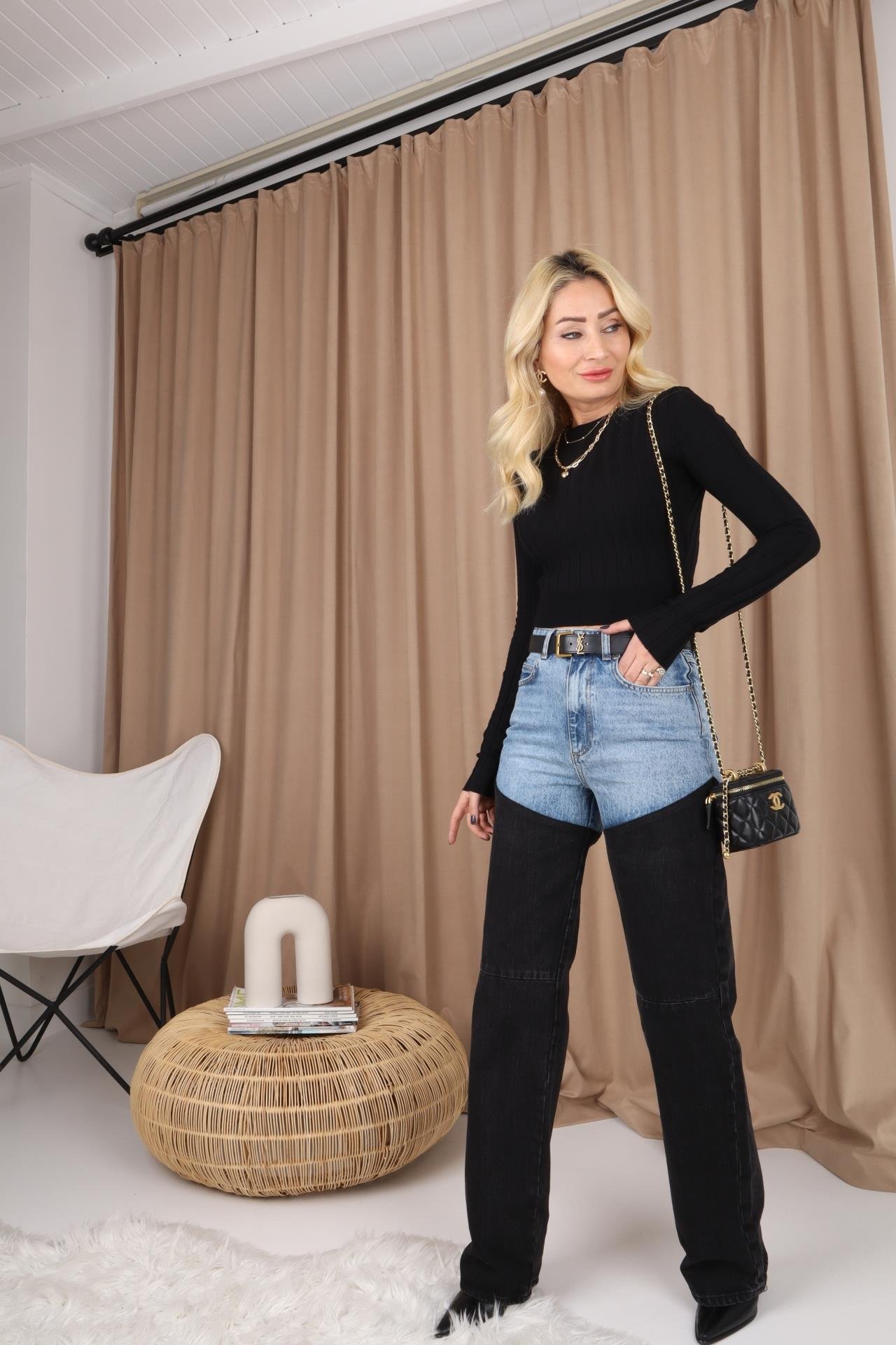 Siyah Garnili Straight Fit Jean JEAN