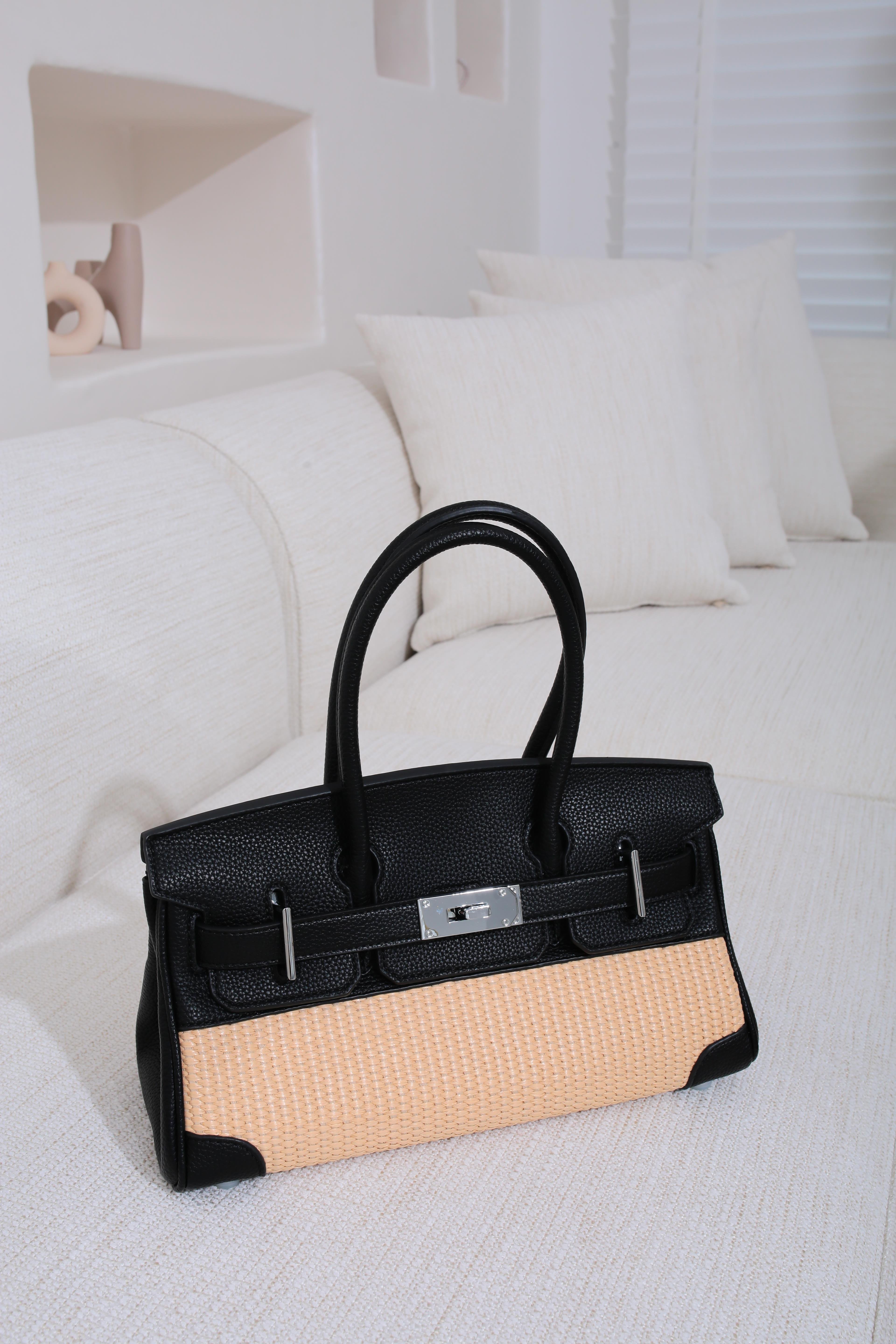Siyah Kilitli Hasır Büyük İthal Çanta ÇANTA | NO33
