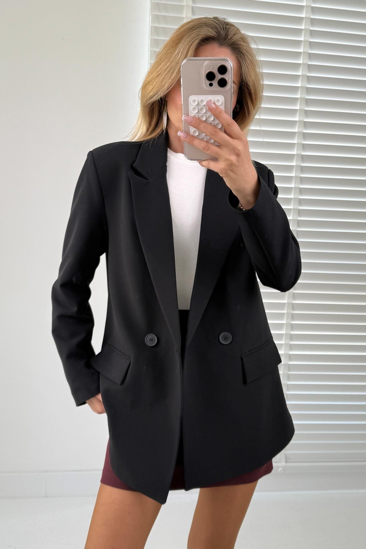 Siyah Kruvaze Kapak Cepli Blazer Ceket CEKET