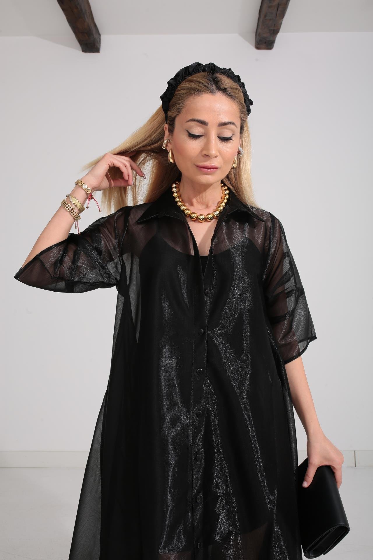 Siyah Organze Astarlı Tül Elbise ELBİSE