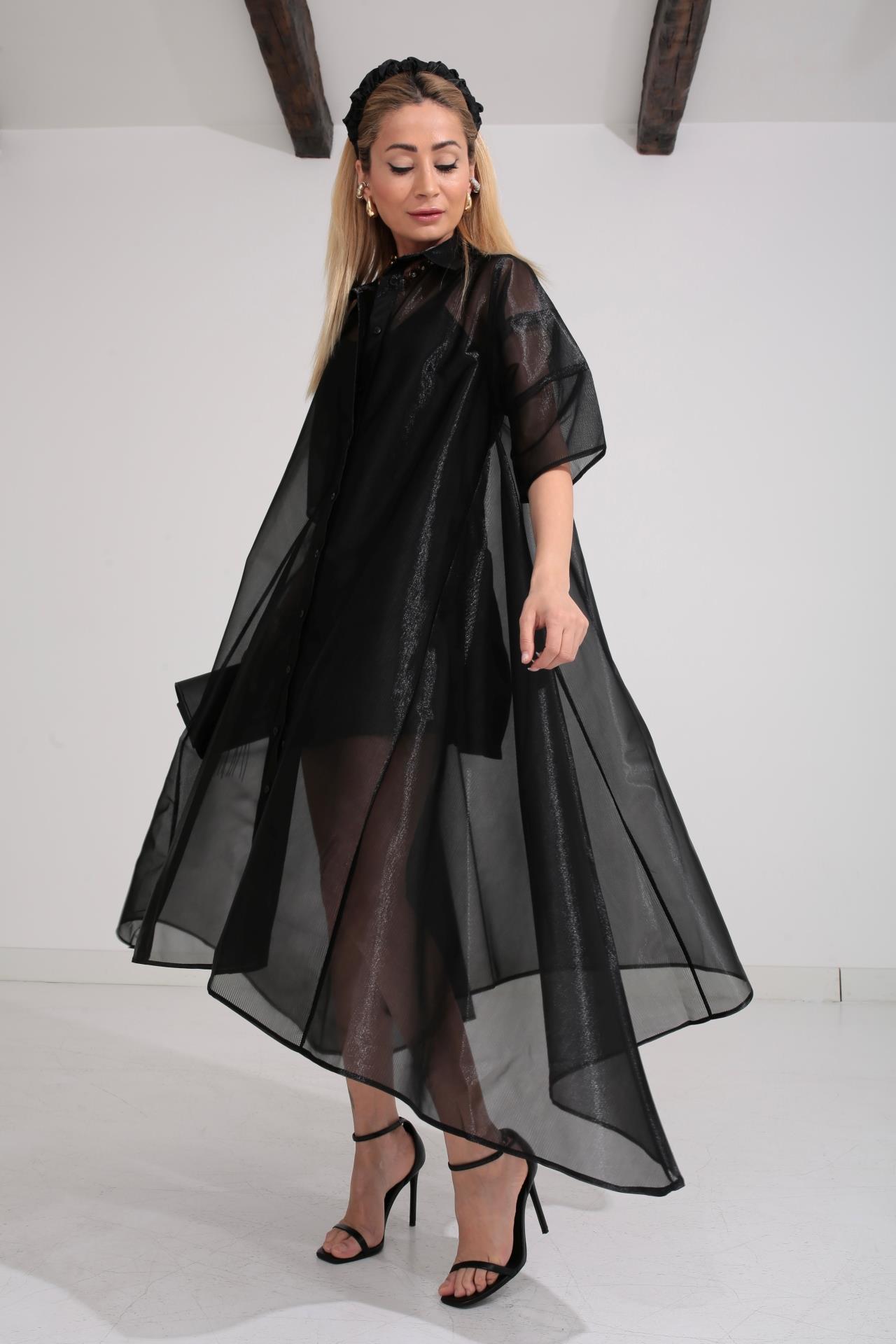 Siyah Organze Astarlı Tül Elbise ELBİSE