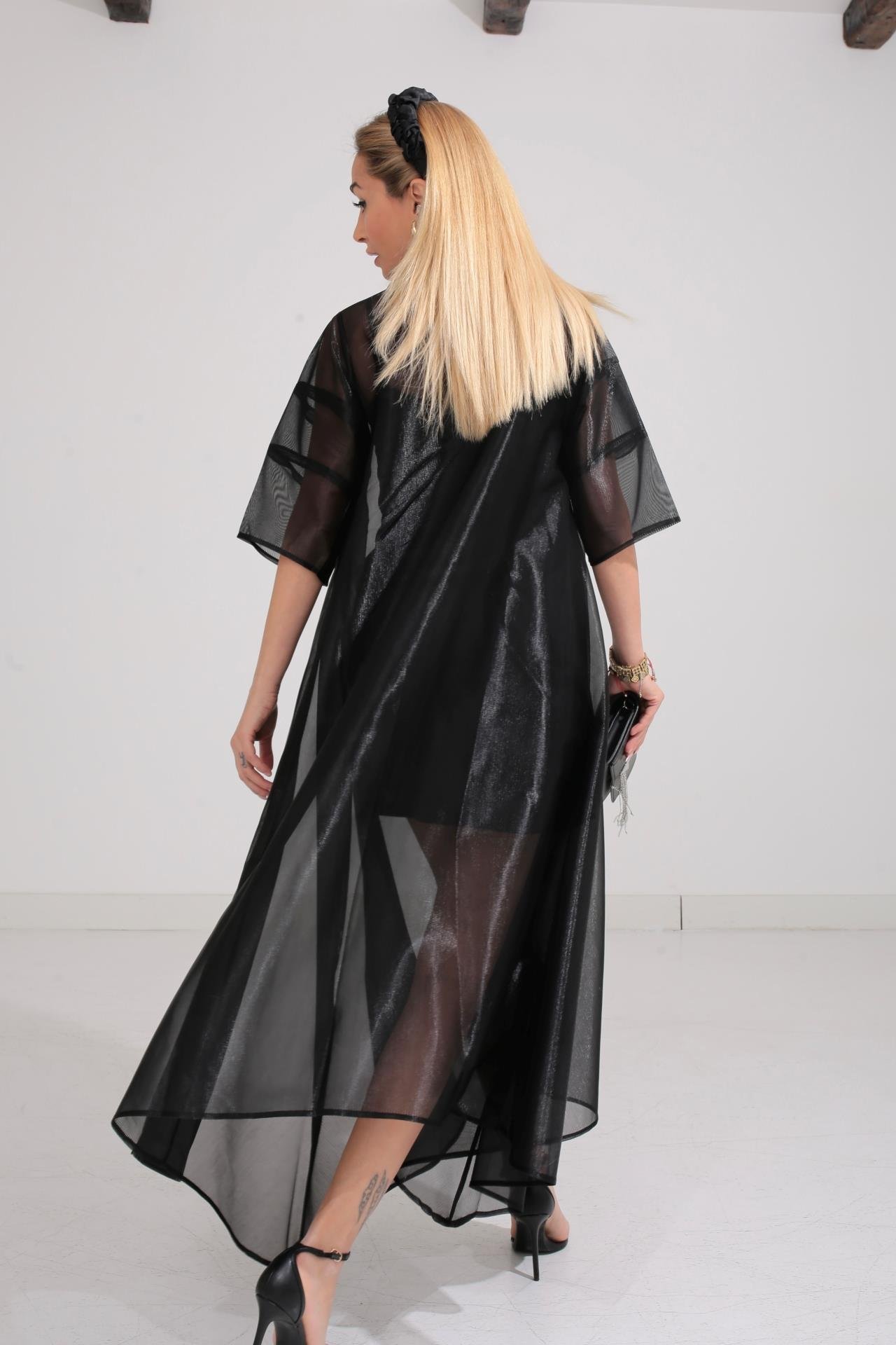 Siyah Organze Astarlı Tül Elbise ELBİSE