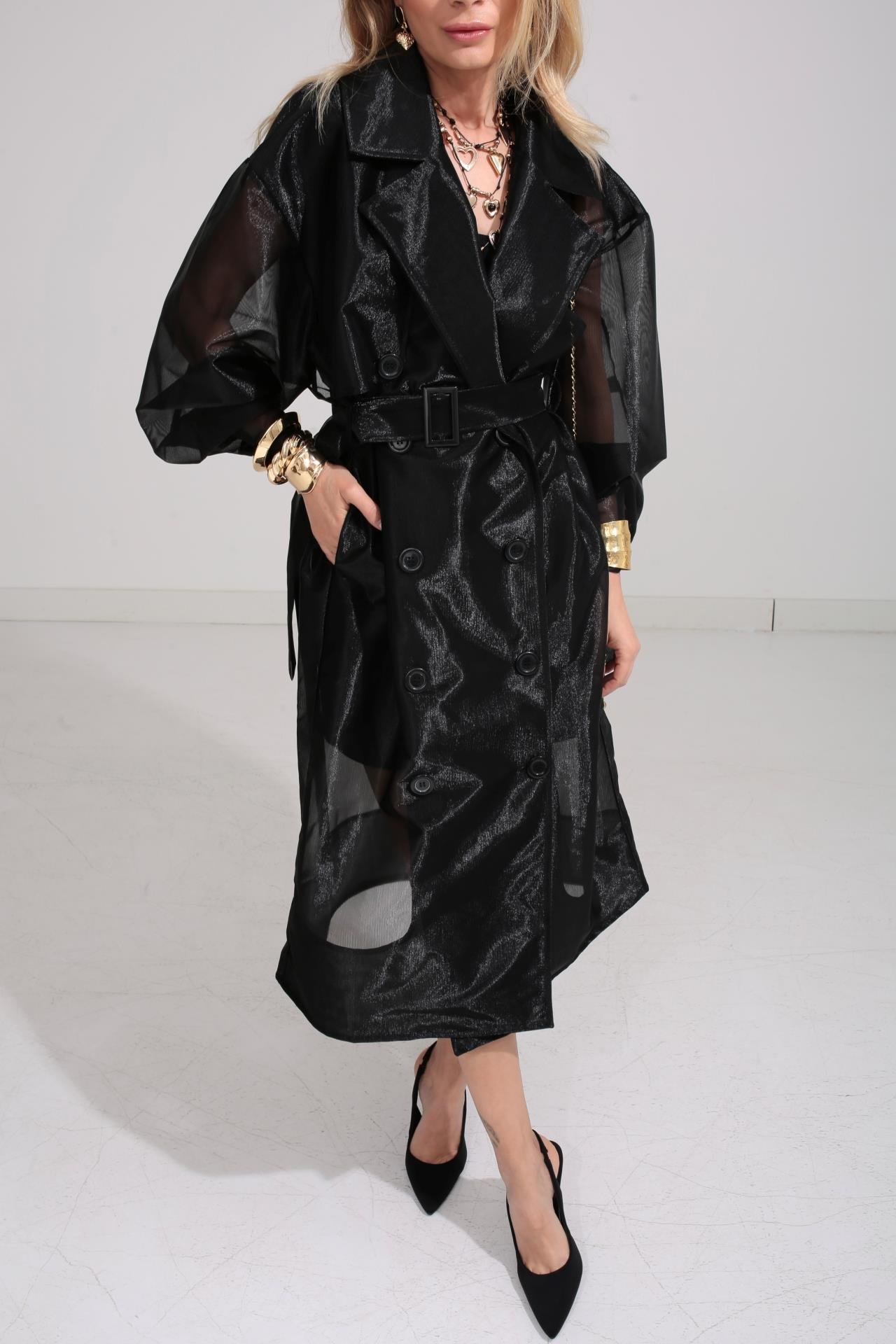 Siyah Organze Tül Trenç ETEK