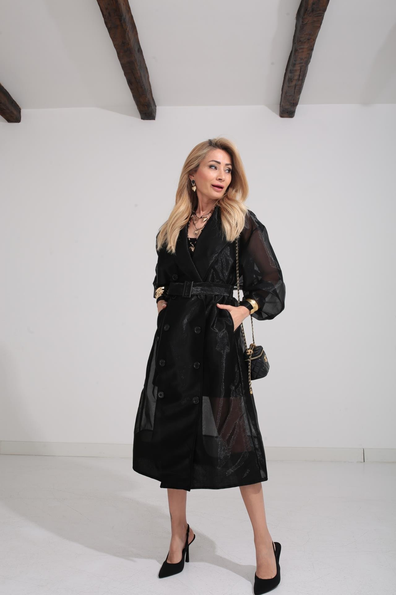 Siyah Organze Tül Trenç ETEK