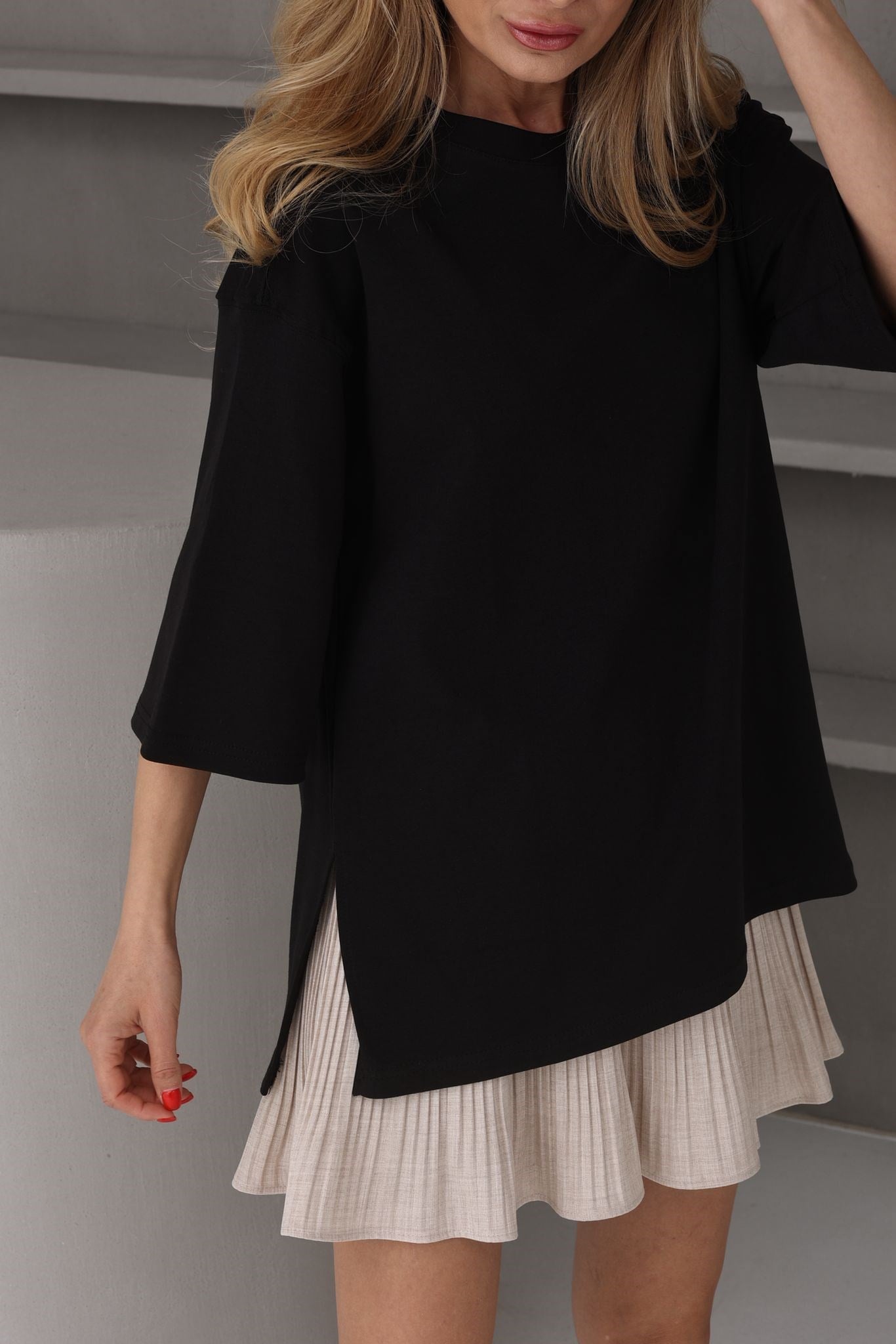 Siyah Oversize Yanı Yırtmaçlı Basic Tshirt T-SHİRT | NO33