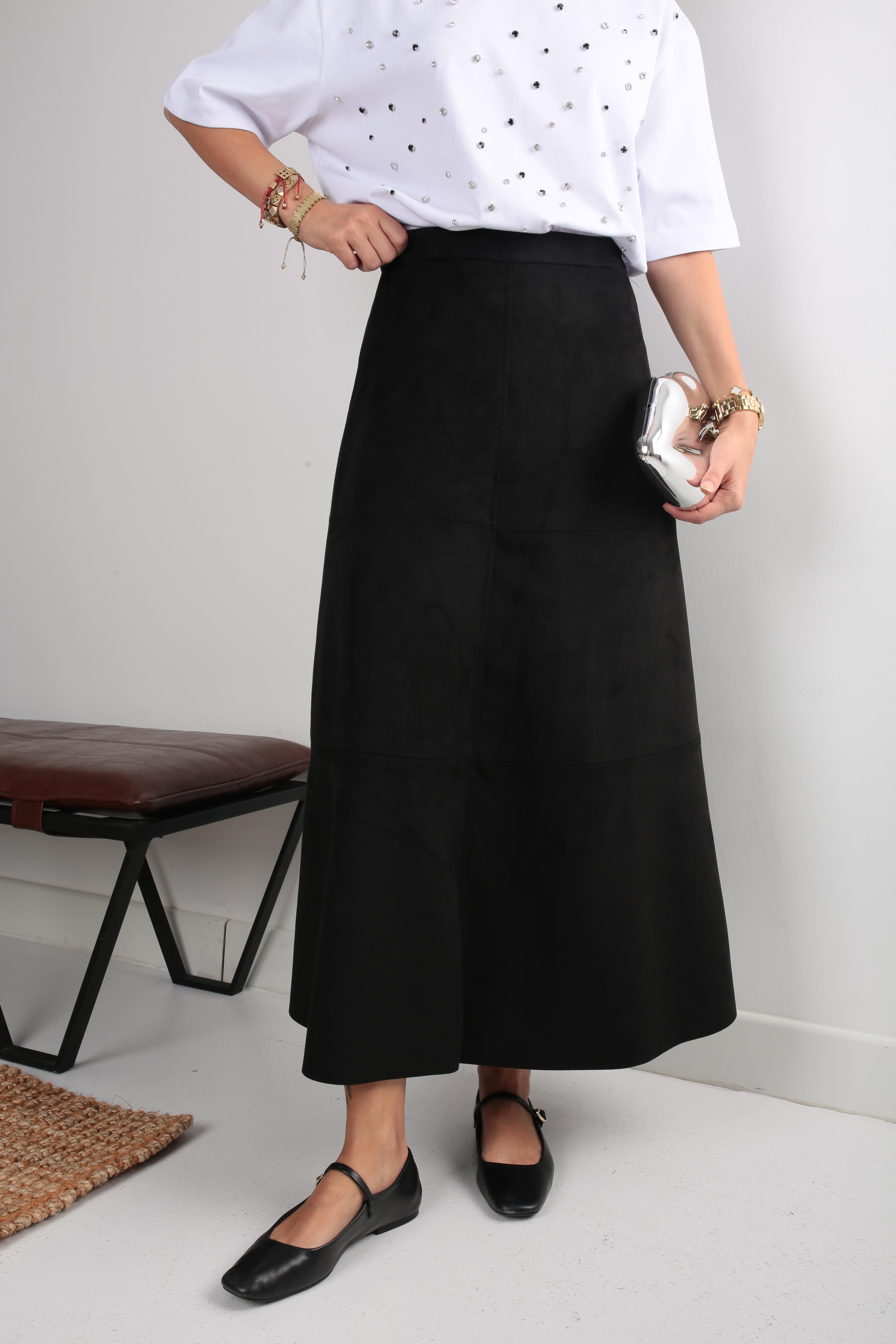 Siyah Parçalı Nubuk Etek ETEK